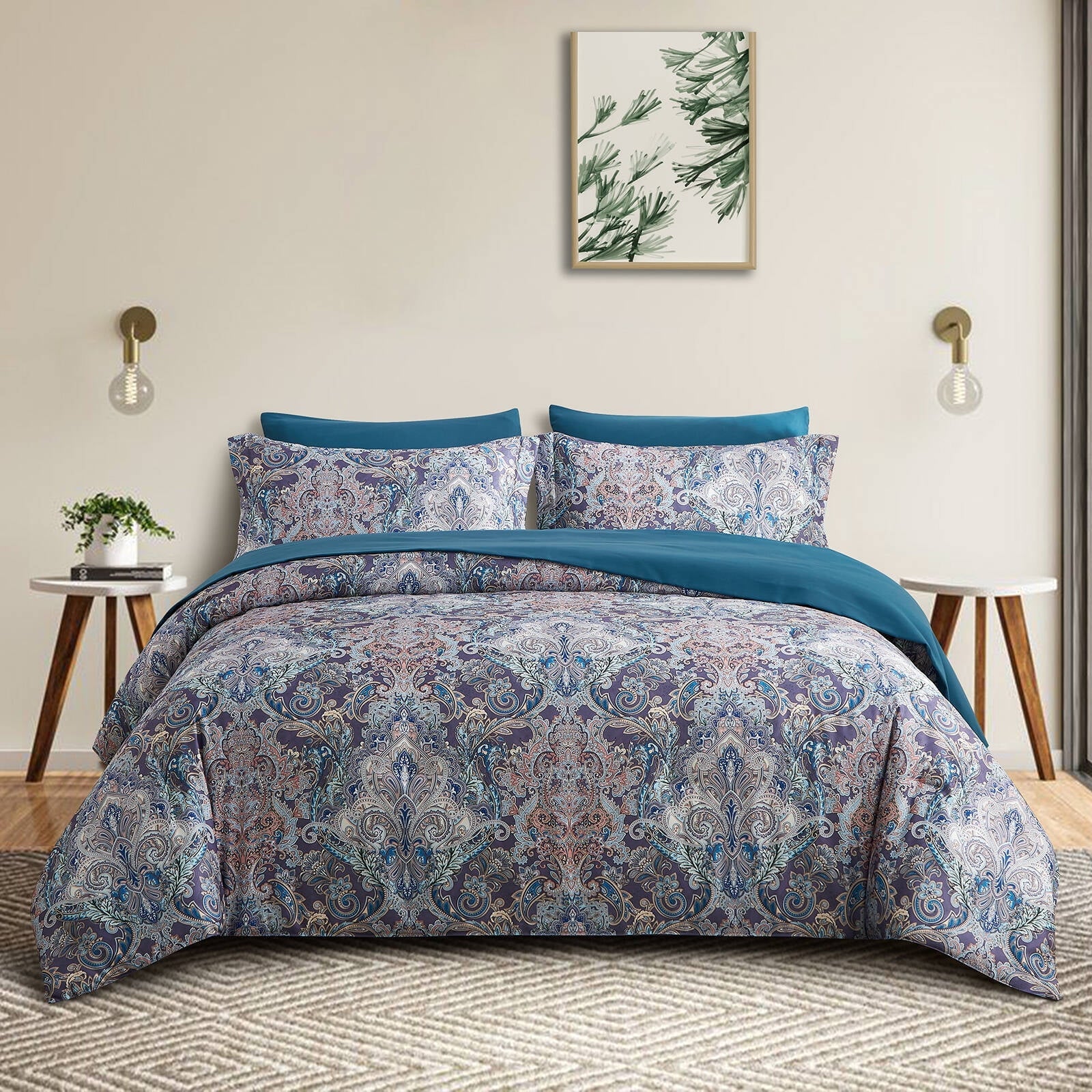 Heavyweight Warmth Boho Paisley Print Luxury Comforter Bed in a Bag Set Queen Size, Vintage Floral Medallions Microfiber Bedding Set - All-Season Down Alternative Comforter Insert - Default Title