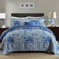 All-Season Quilt Comforter Cotton Bedding Set With Shams, Vintage Blue, King - Luxurious Quilted Duvet Cover Set - Default Title