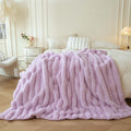 Reversible Sherpa Fluffy Faux Rabbit Fur Throw, Cozy Wide Stripe Plush Fuzzy Blanket for Bed Couch Sofa Chair, Light Purple Shaggy Thro... - Lightweight Plush Warm Blanket for All Seasons - Default Title