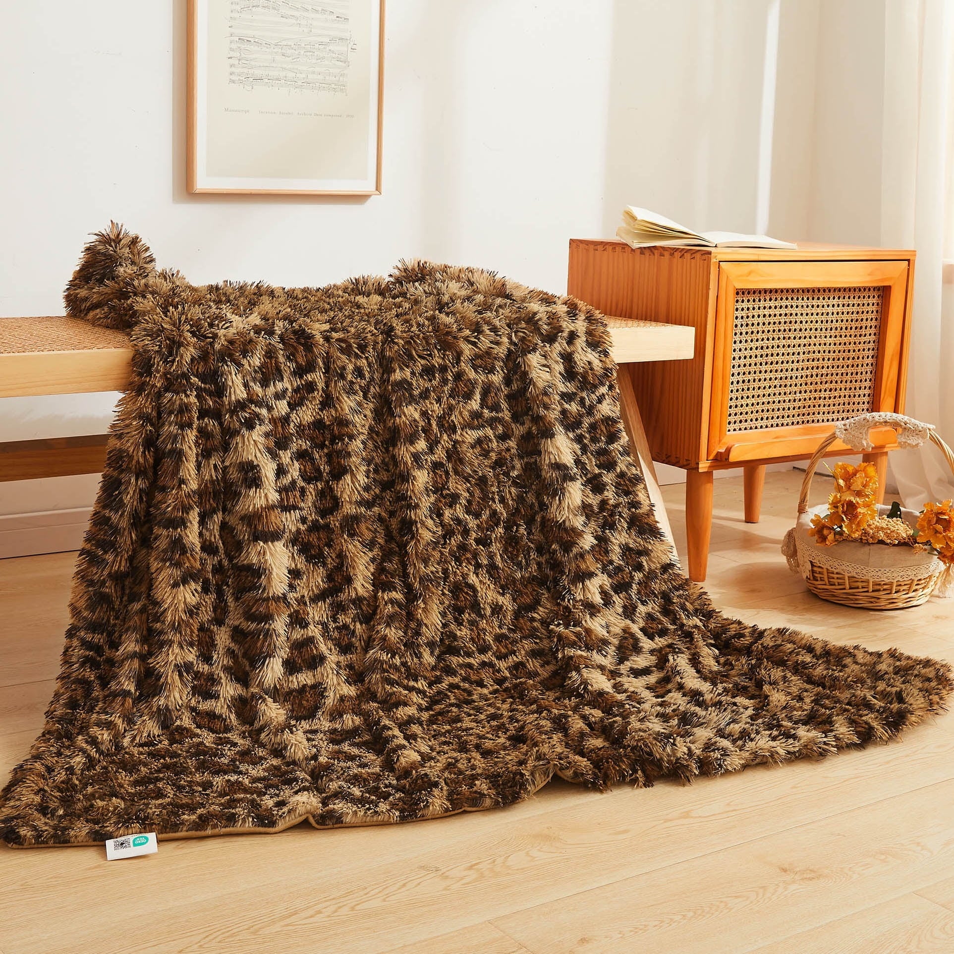 Cozy Fleece Luxury Faux Fur Leopard Print Throw, Soft 50x60 Cheetah Print Fluffy Blanket, Shaggy Plush Decorative Couch Throw, Cu... - Luxury Knitted Decorative Throw Blanket with Fringes - Default Title