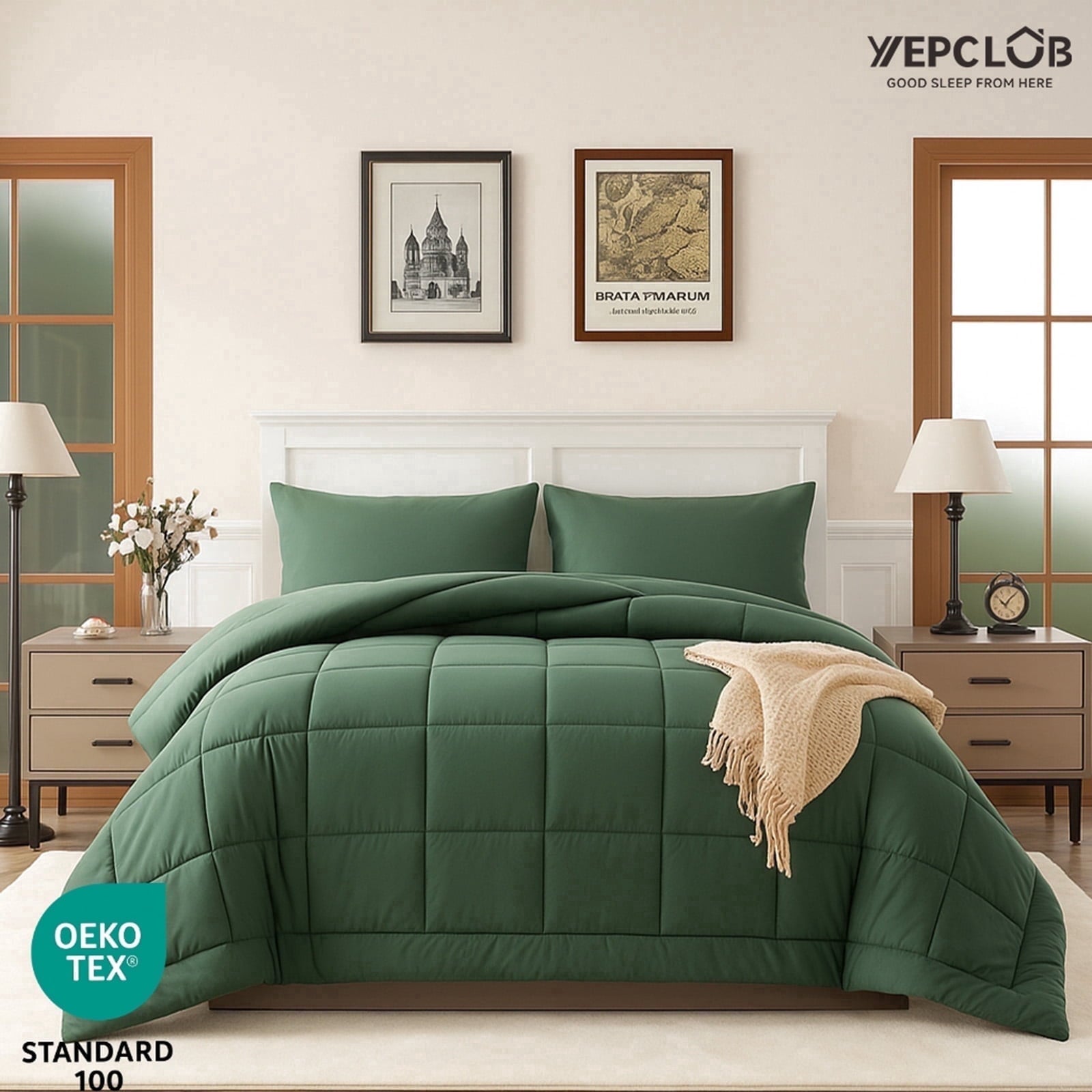 Hypoallergenic Cloud 3-Piece Twin Size Comforter Set, Green Down Alternative Reversible Bedding Set, All-Season Quilted Soft Comforter wit... - All-Season Down Alternative Comforter Insert - Default Title