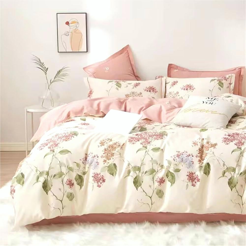 Hypoallergenic Cloud White with Pink Flowers King Comforter Sets, 3 Pieces Chic Garden Style Reversible Bedding Sets for Adults All Season - All-Season Down Alternative Comforter Insert Detail