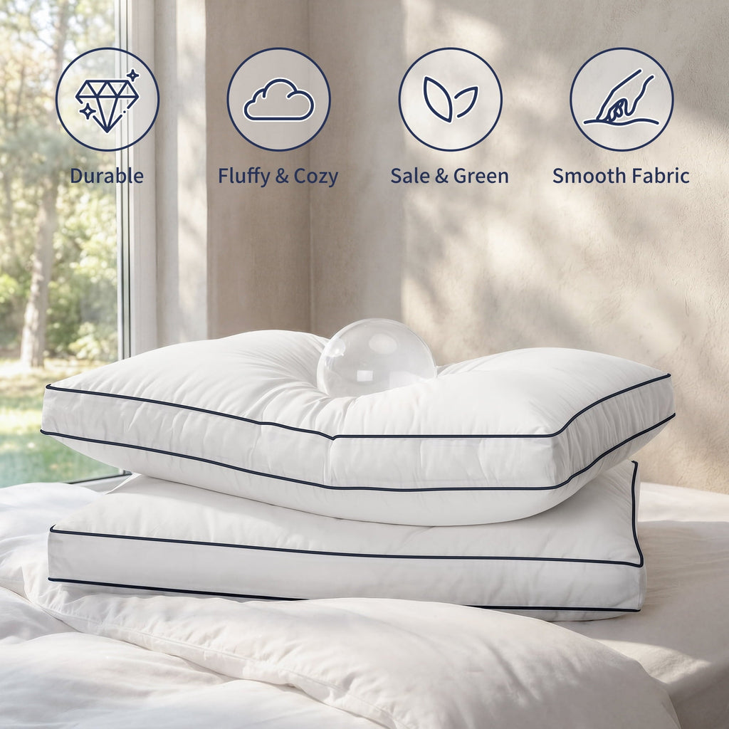 Ergonomic Memory Foam for Queen Size 2 Pack, Duck Feather and Shredded Memory Foam Soft Luxury Hotel Collection - Ergonomic Memory Foam Pillow for Neck Pain Support Detail