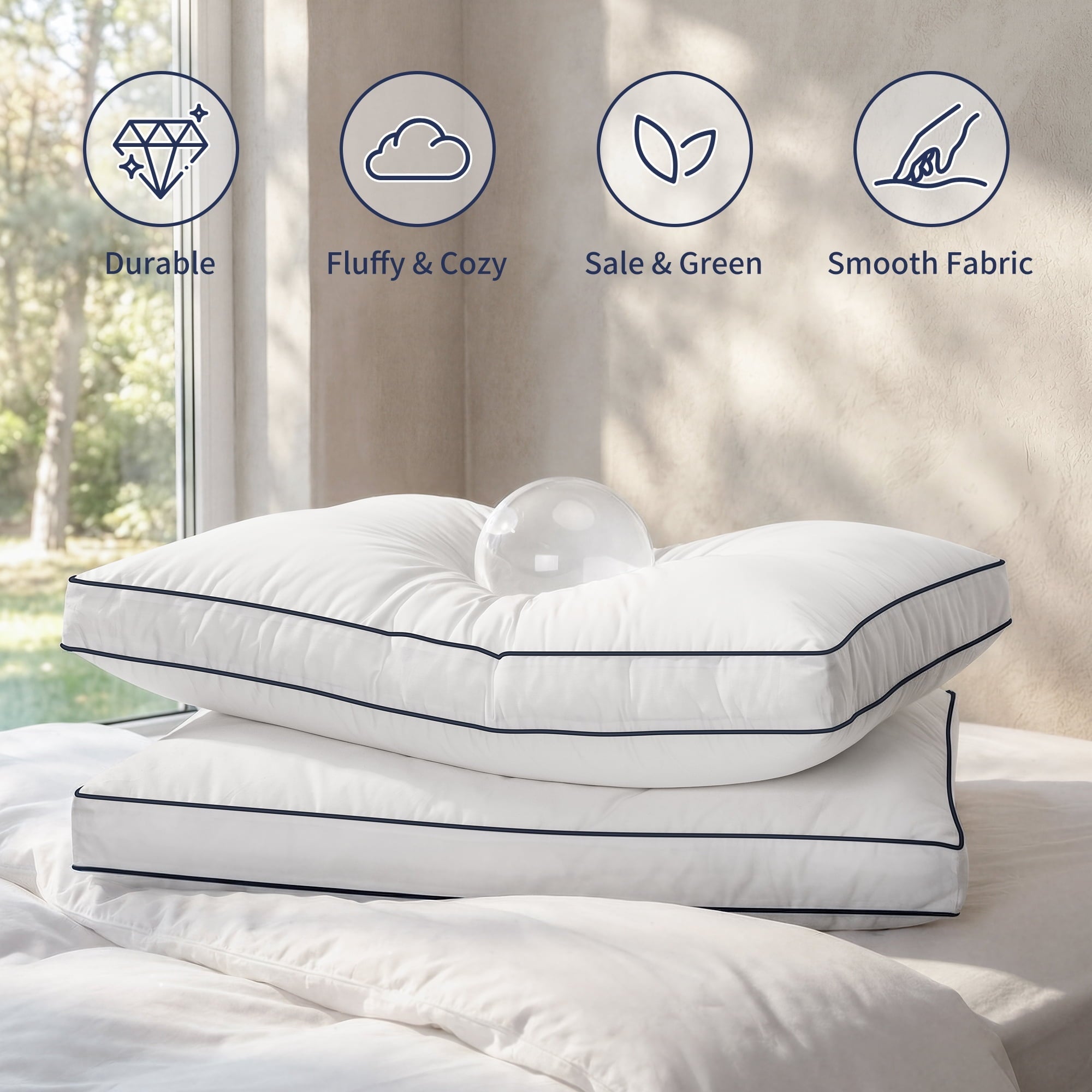 Ergonomic Memory Foam for Queen Size 2 Pack, Duck Feather and Shredded Memory Foam Soft Luxury Hotel Collection - Ergonomic Memory Foam Pillow for Neck Pain Support Detail