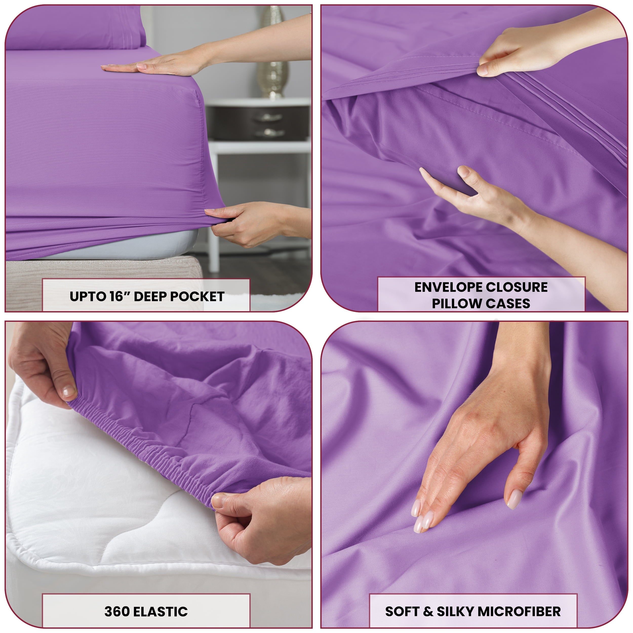 Wrinkle-Resistant Queen Size Sheets Set Brushed Microfiber High GSM, 4 Piece Sheet Set Upto 16 Inches Deep Pocket Bedding Sheets & Pillow - Luxury Bed Sheet Set with Deep Pockets Detail