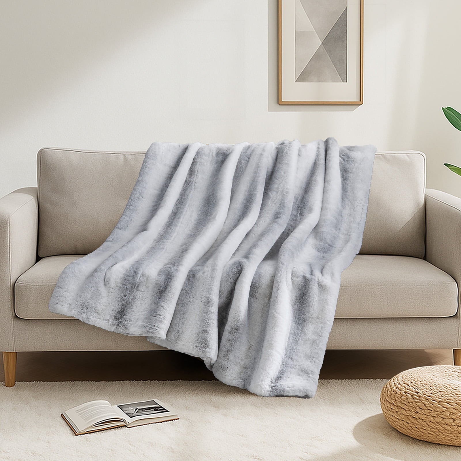 Super Soft Flannel Luxury Faux Fur Throw Blanket for Bed Super Thick Warm Fuzzy Blankets for Bedroom Living Room, 60" x 80", White - Lightweight Plush Warm Blanket for All Seasons Detail