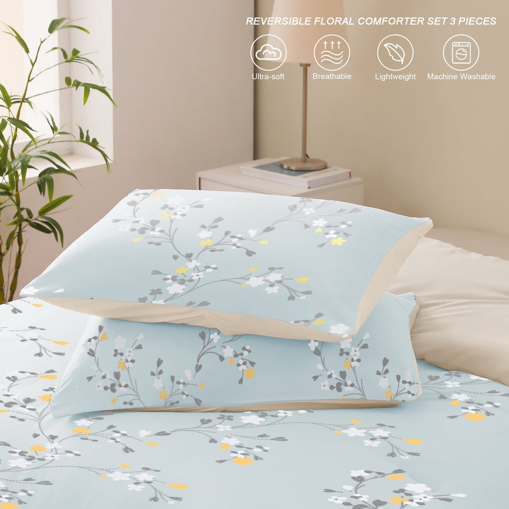 Luxurious Quilted 3-Piece Floral King Size Comforter Set, Microfiber Bedding Down Alternative Comforter for All Seasons with 2 Pillow S... - Luxurious Quilted Duvet Cover Set Detail