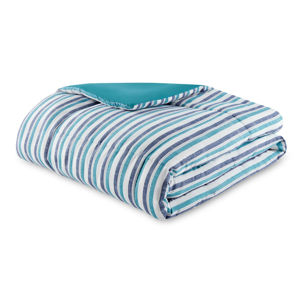 Fluffy Down Alternative All in One Reversible Comforter and Sheet Set- 7 Piece, Queen, Blue Pinstripe - Cloud-Like Soft Lightweight Bed Comforter Detail