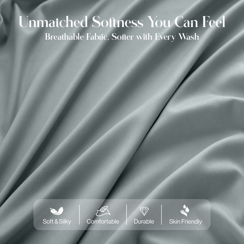 Cooling Sateen Bed Sheets - 6 Piece Ultra-Soft Microfiber Sheets Set, Deep Pocket Fitted Sheet, Flat Sheet & 4 Pillowcases, Breathab... - Cooling Hotel Quality Bedding Sheets and Pillowcases Detail