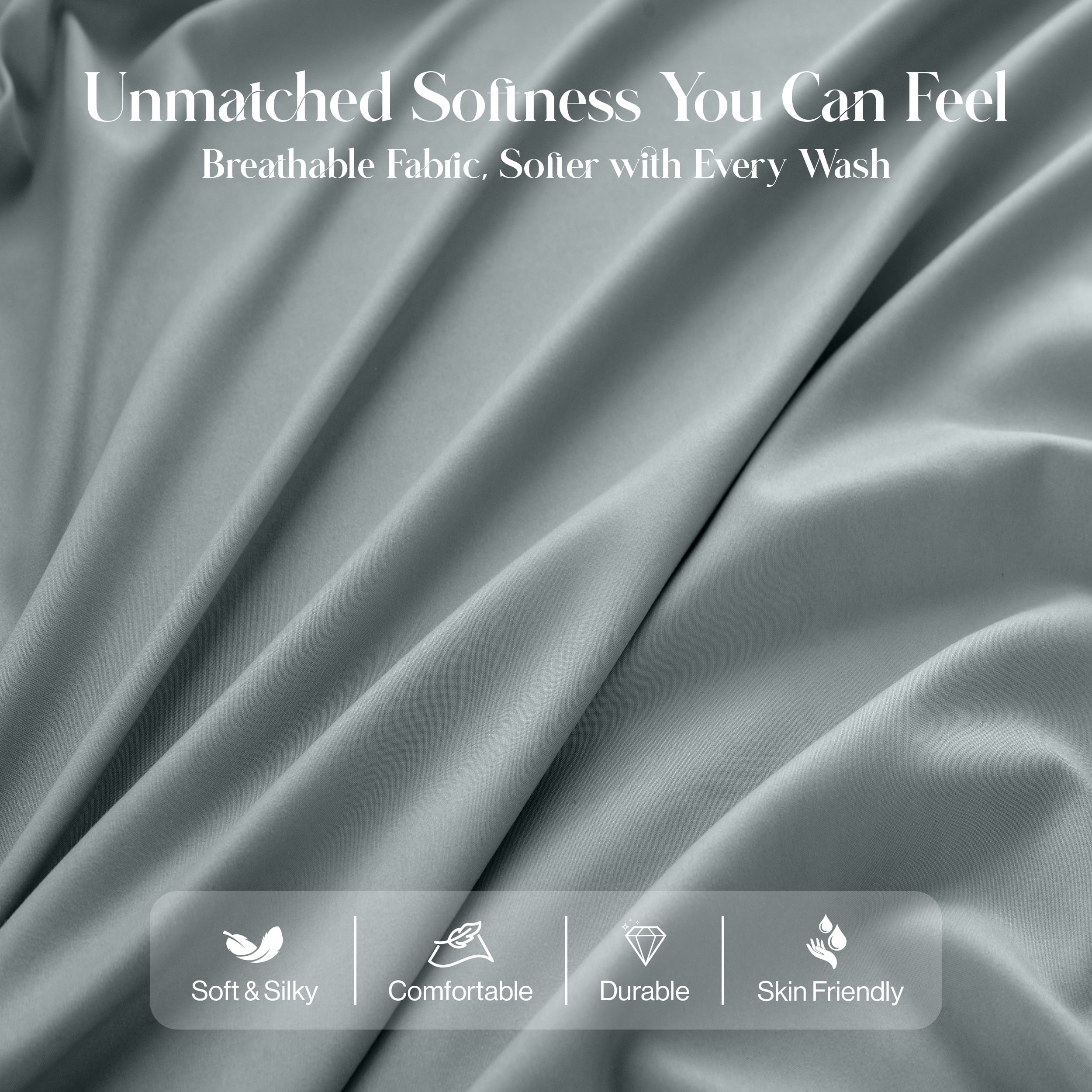 Cooling Sateen Bed Sheets - 6 Piece Ultra-Soft Microfiber Sheets Set, Deep Pocket Fitted Sheet, Flat Sheet & 4 Pillowcases, Breathab... - Cooling Hotel Quality Bedding Sheets and Pillowcases Detail