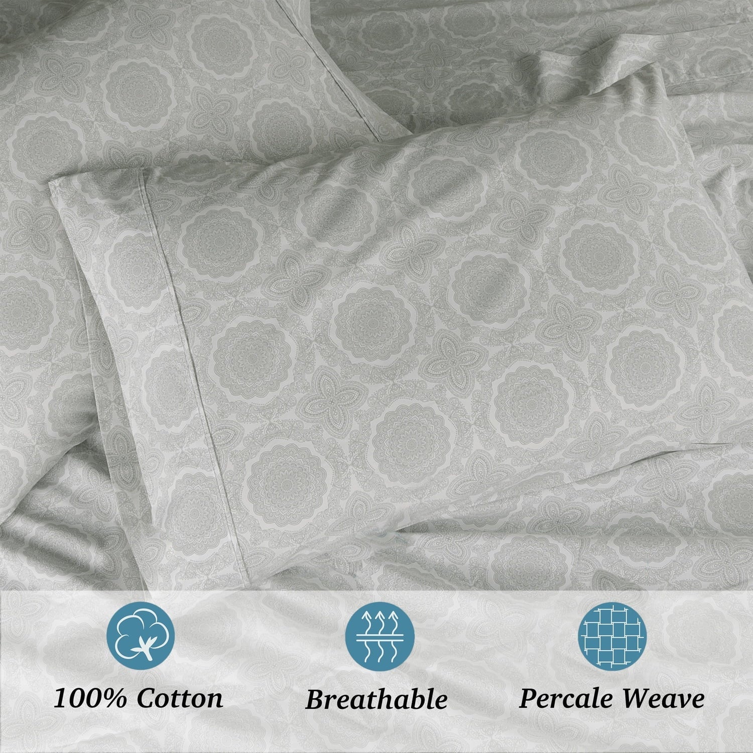 Wrinkle-Resistant 100% Cotton Queen Sheets Set, 4 Piece Bed Sheets Set with HeiQ Fresh, Percale Weave, Hotel Luxury, Ultra Soft Sheets ... - Premium Ultra-Soft Pillowcase Pair for Sleeping Detail