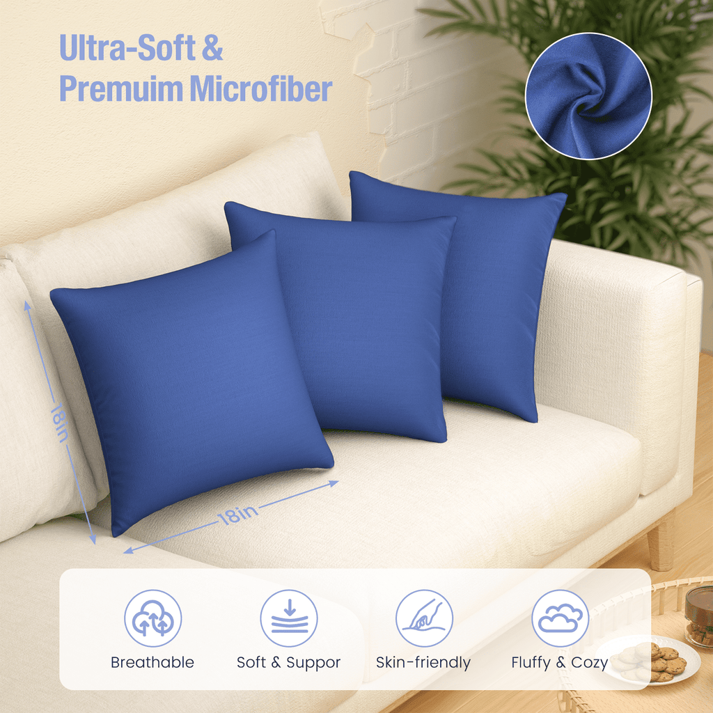 Decorative Plump Throw Pillow Inserts Set of 2, Indoor Decorative 18x18 inches Square Pillows for Couch, Sofa, Bed, Supportive Cushion... - Orthopedic Shredded Foam Bed Pillow Set Detail