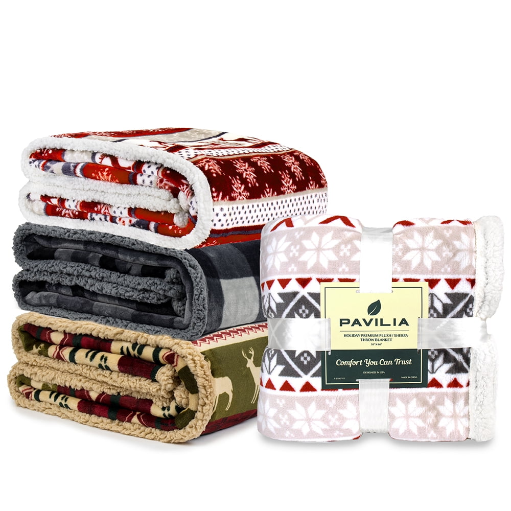 Reversible Sherpa Premium Plush Sherpa Throw Christmas Blanket | Soft, Warm, Cozy, Reversible Microfiber Winter Cabin Throw | Plaid Hol... - Super Soft Reversible Sherpa Flannel Blanket Detail