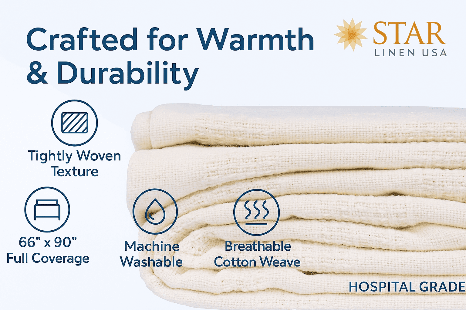 Lightweight Warm Hospital Thermal Blanket Throw Snag Free | 100% Cotton | Twin 66"x90" | White (1) - Cozy Fleece Throw Blanket for Couch & Bed Detail