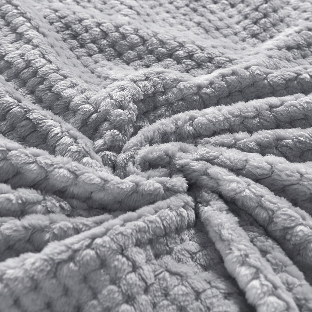 Super Soft Flannel Waffle Textured Extra Large Fleece Blanket, Super Soft and Warm Throw Blanket for Couch, Sofa and Bed (Light Grey, 50... - Super Soft Reversible Sherpa Flannel Blanket Detail
