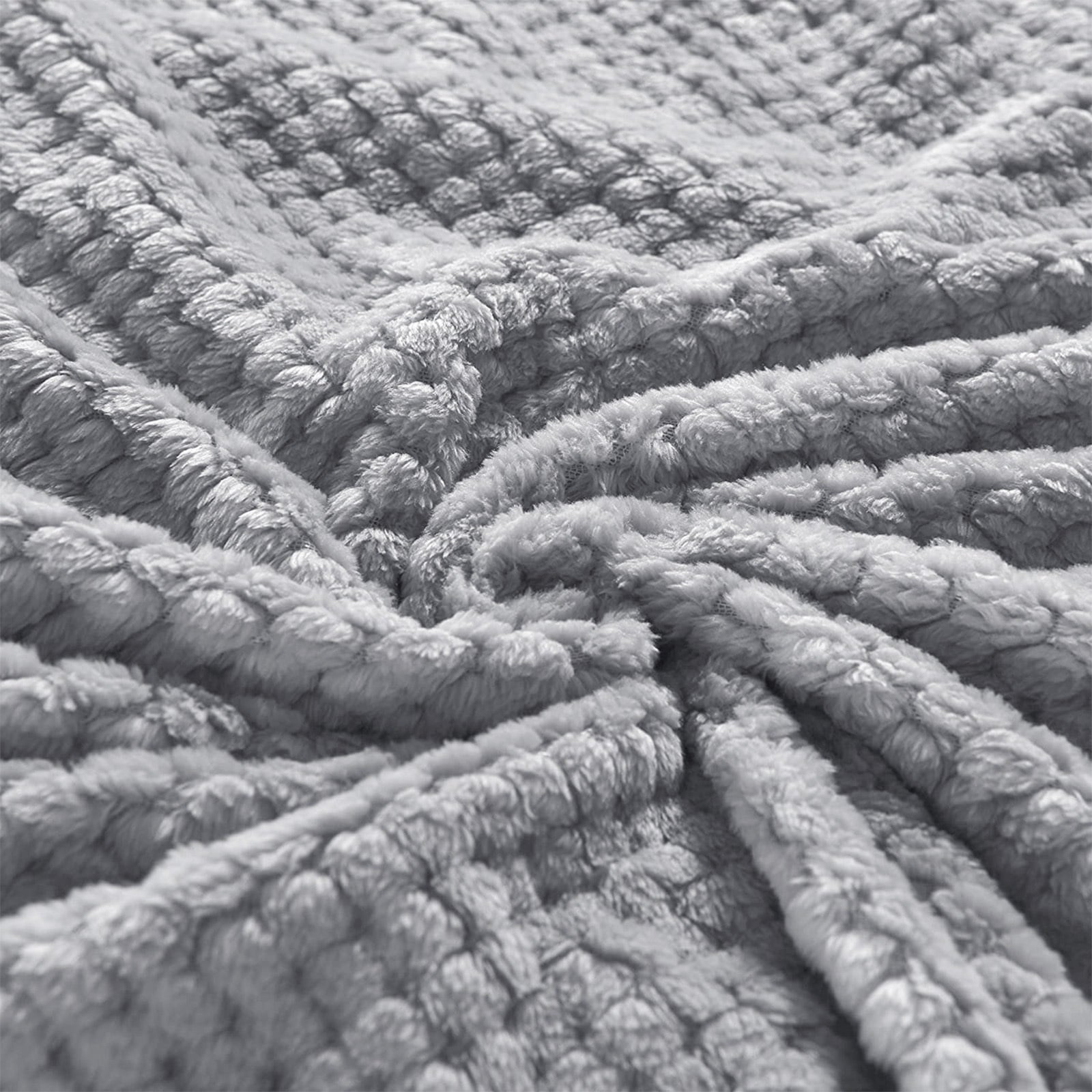 Super Soft Flannel Waffle Textured Extra Large Fleece Blanket, Super Soft and Warm Throw Blanket for Couch, Sofa and Bed (Light Grey, 50... - Super Soft Reversible Sherpa Flannel Blanket Detail