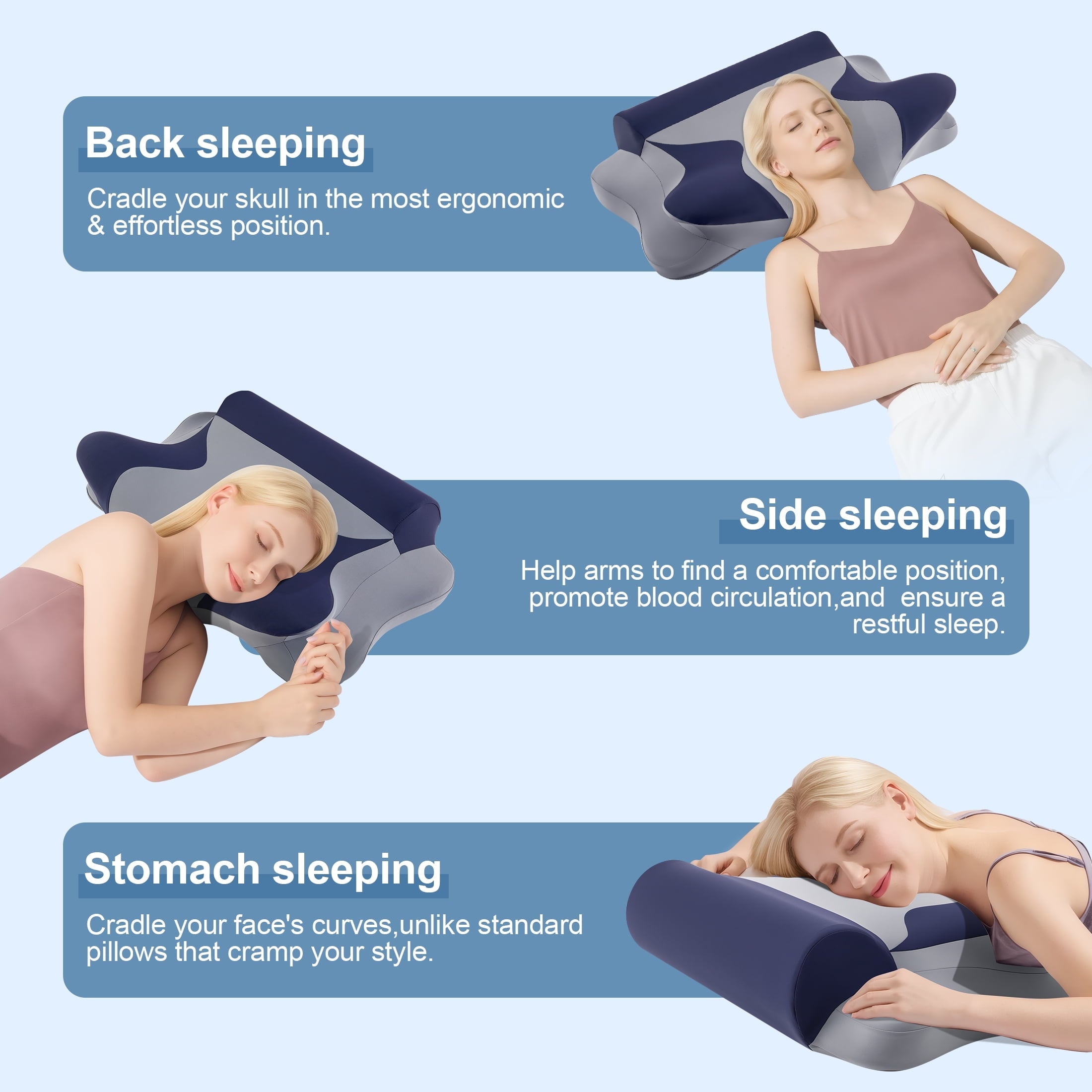 Decorative Plump Cooling Bed Pillow for Neck & Shoulder Pain Relief, Cervical Support Comfort Pillow for Side Back Stomach Sleeper, Er... - Hotel Quality Plush Sleeping Pillows Detail