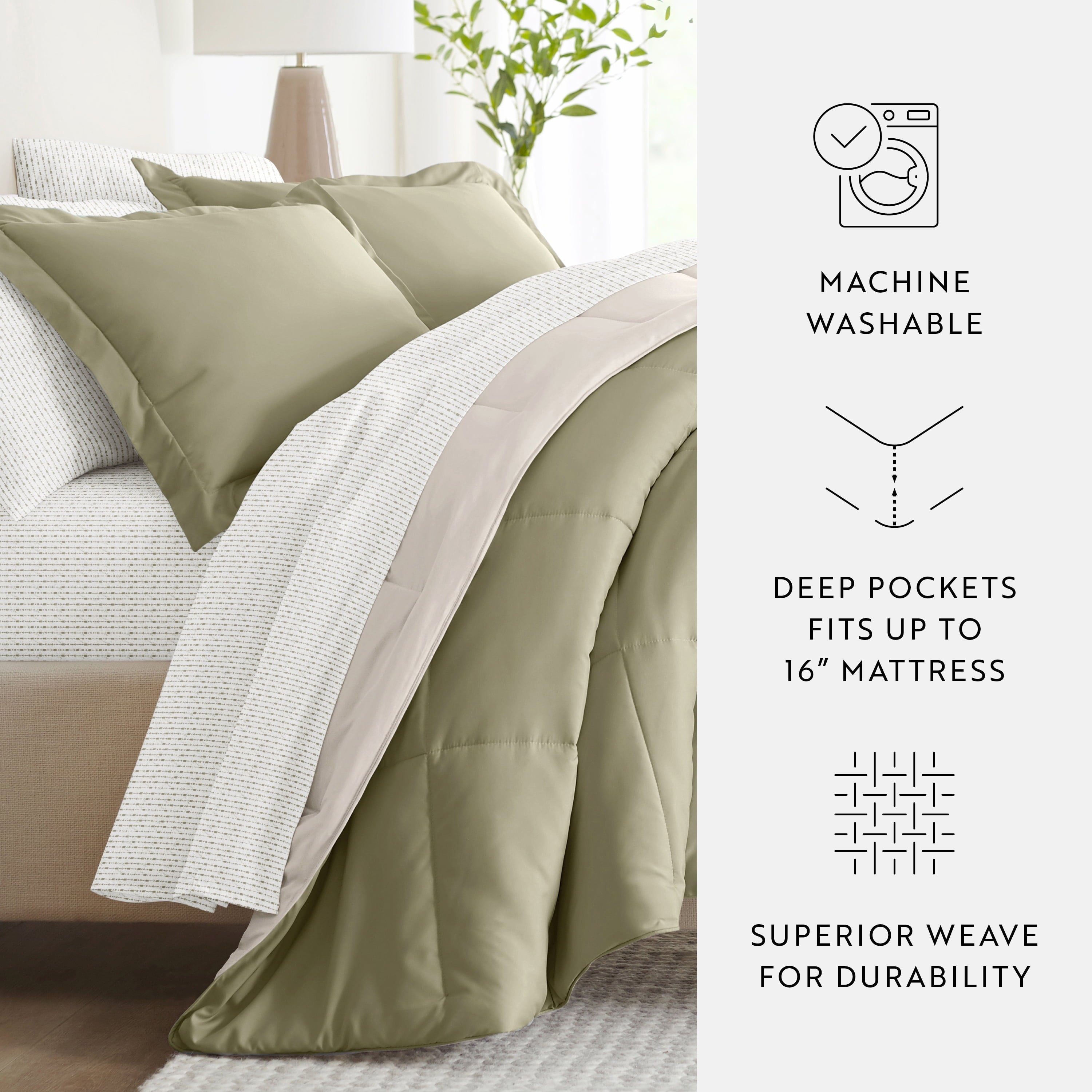 Fluffy Down Alternative 5 Piece Bedding Bundle, Reversible Comforter and Patterned Sheet Set, Twin - Hypoallergenic Ultra-Fluffy Quilt for Winter Detail
