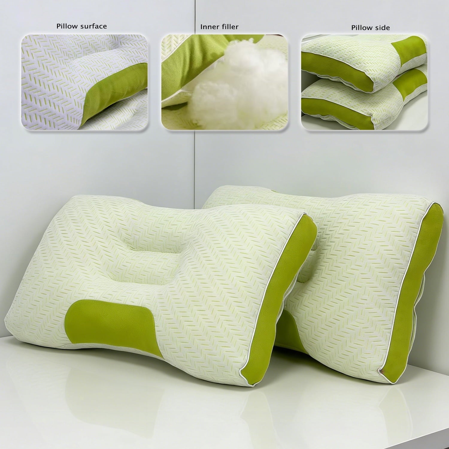 Ergonomic Memory Foam 2-Pack Bamboo Fiber Bed Pillow (29.13" x 18.9") - A-Class Safe and Cooling - Decorative Throw Pillow Cushion for Sofa & Bed Detail