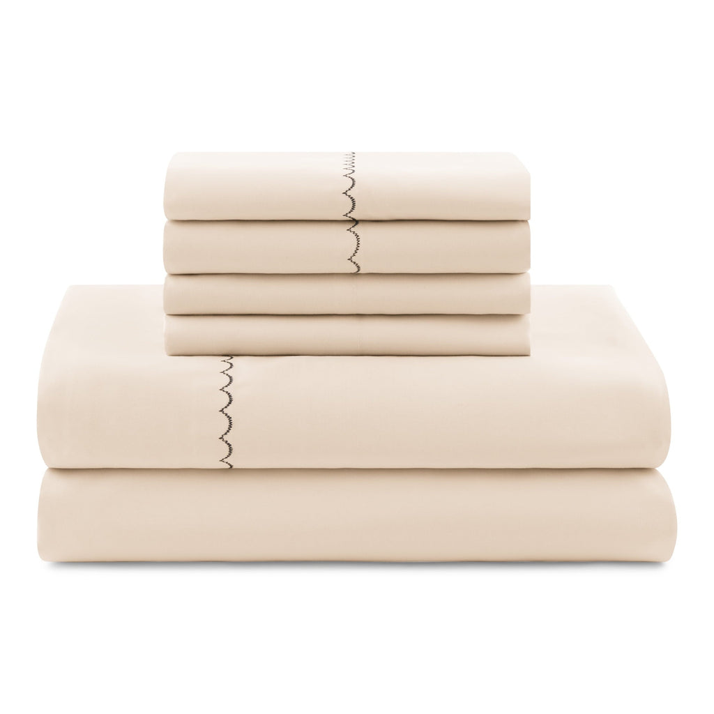 Fluffy Down Alternative Soft Touch Bed in a Bag 11-Piece Reversible Tan & Black Striped Comforter Set with Sheets, Queen - All-Season Down Alternative Comforter Insert Detail