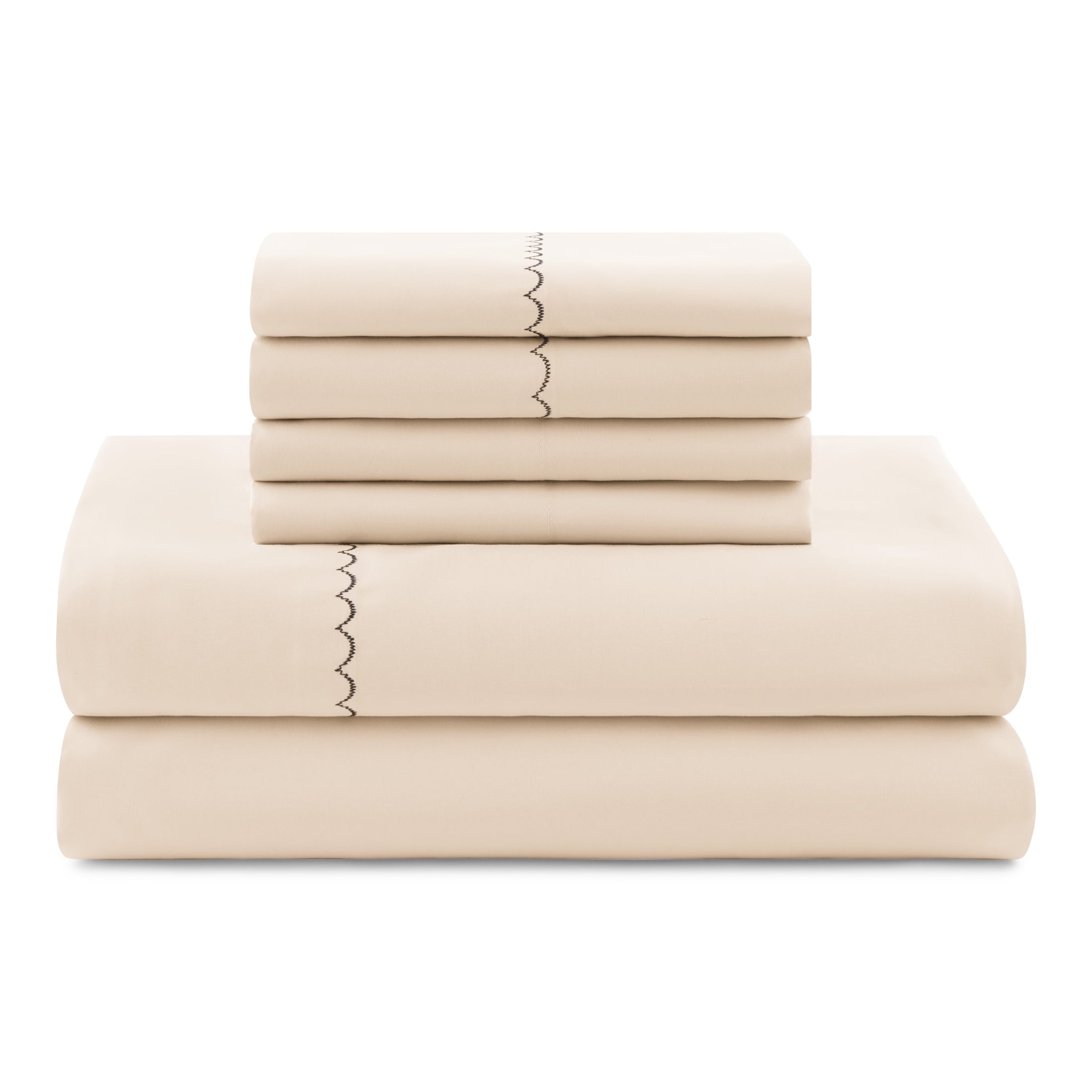 Fluffy Down Alternative Soft Touch Bed in a Bag 11-Piece Reversible Tan & Black Striped Comforter Set with Sheets, Queen - All-Season Down Alternative Comforter Insert Detail