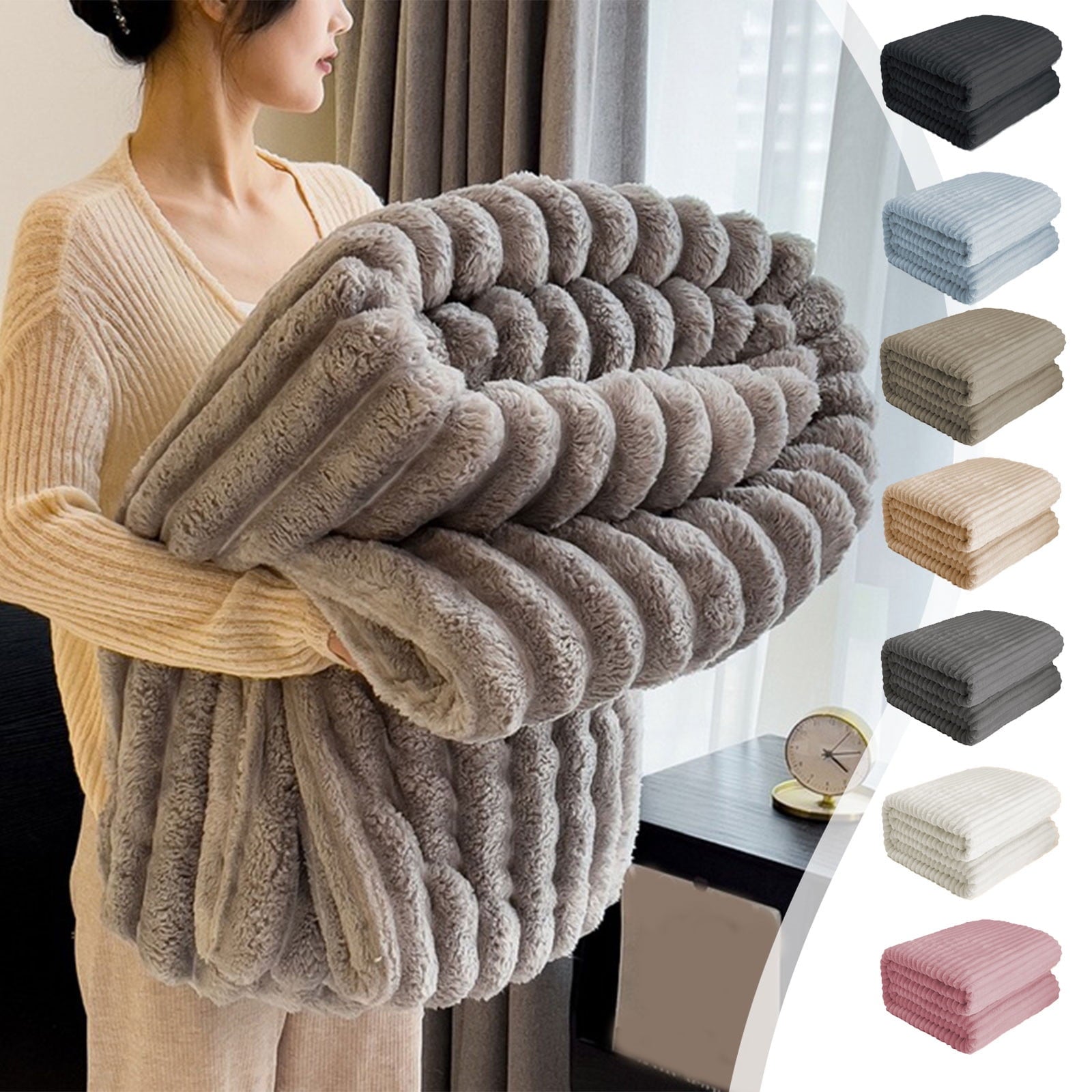 Lightweight Warm Bunny Blanket, Super Soft & Warm Faux Rabbit Fur Throw Blanket, Lightweight Microfiber Machine Washable for Bedroom, ... - Luxury Knitted Decorative Throw Blanket with Fringes Detail