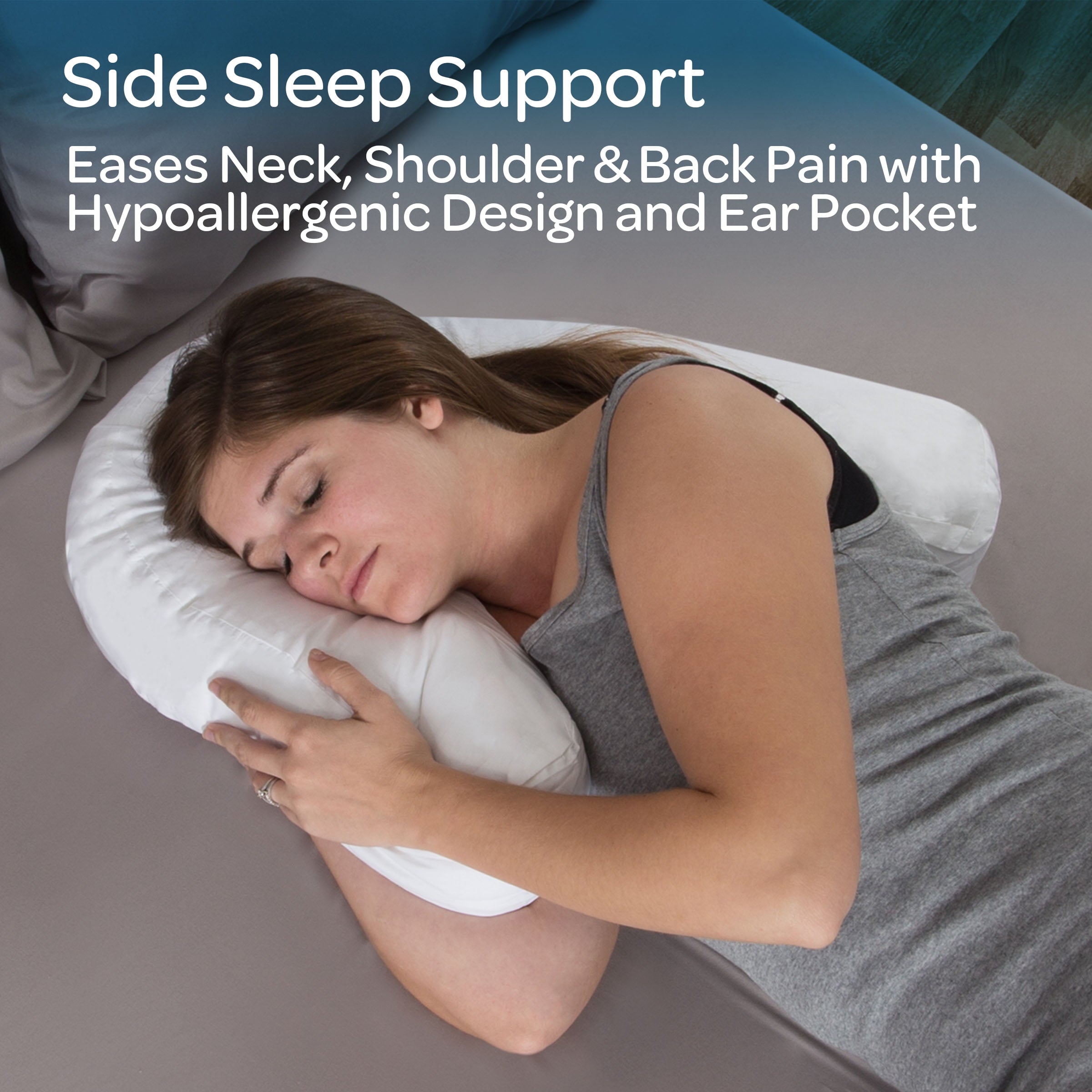 Hotel Collection Bluestone Contour Side Sleeper Pillow with Ear Pocket for Pain Relief - Orthopedic Shredded Foam Bed Pillow Set Detail