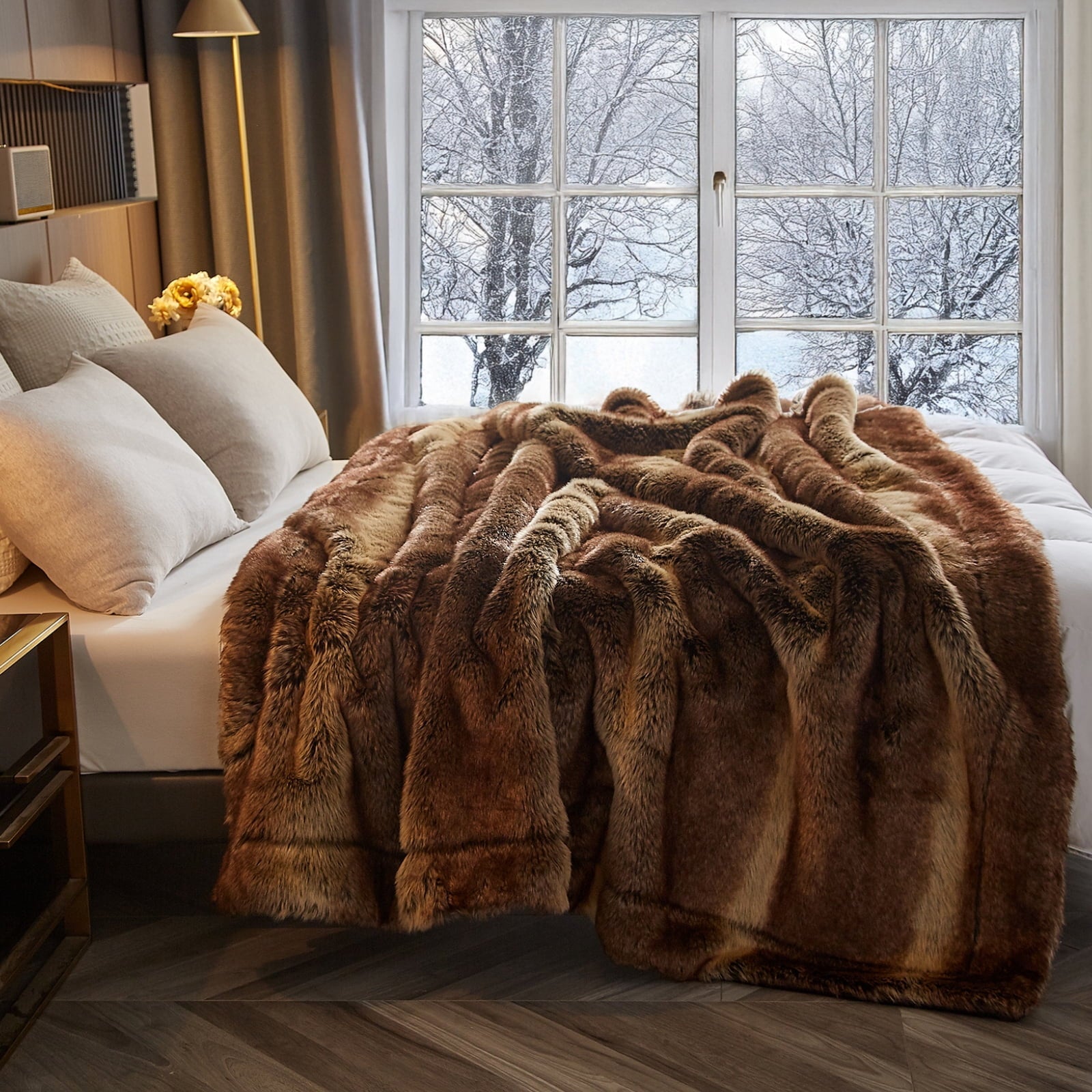 Lightweight Warm Luxury Faux Fur Throw Blanket for Bed Super Thick Warm Long Fluff Fuzzy Blankets for Bedroom Living Room, 60" x 80", ... - Luxury Knitted Decorative Throw Blanket with Fringes Detail