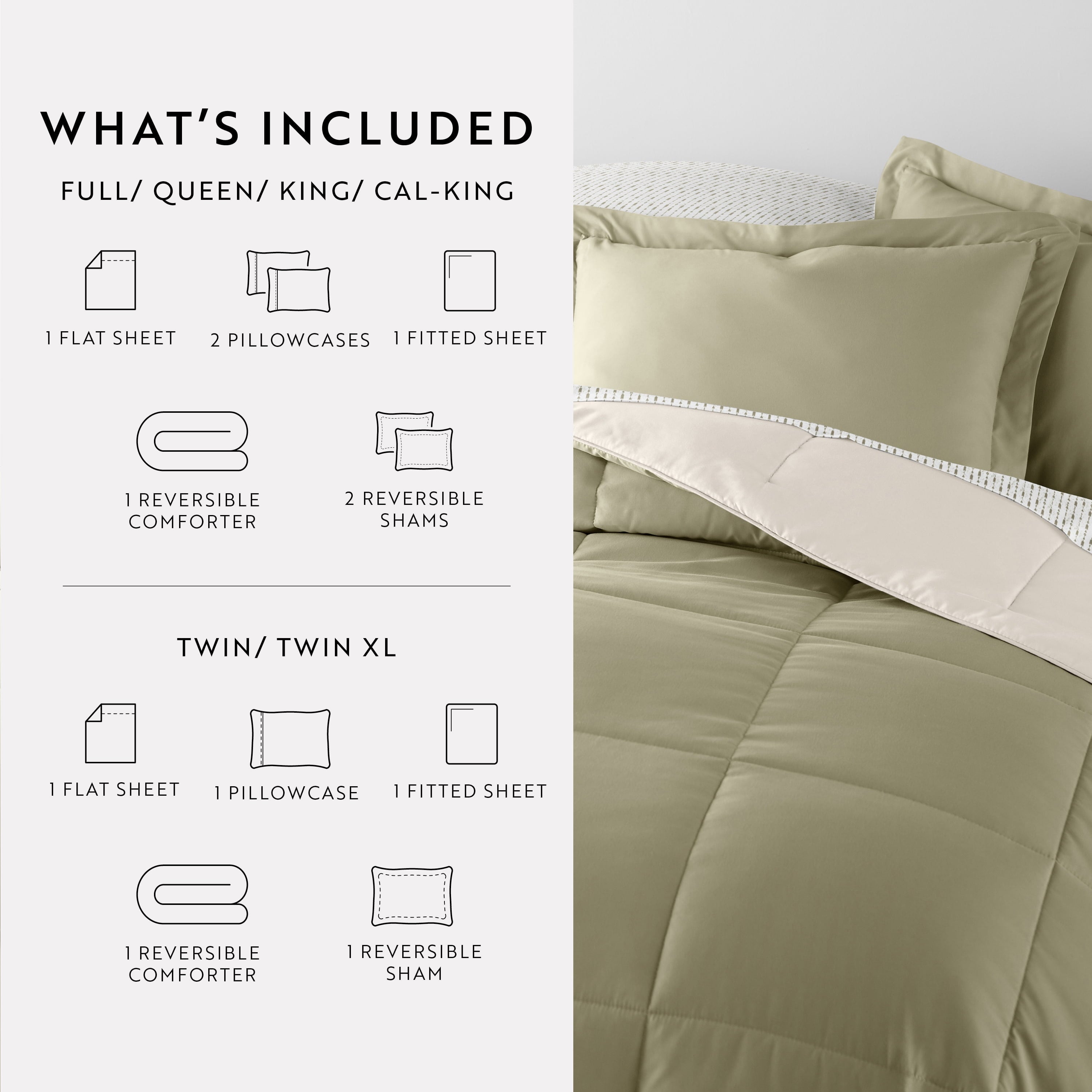 Fluffy Down Alternative 5 Piece Bedding Bundle, Reversible Comforter and Patterned Sheet Set, Twin - Hypoallergenic Ultra-Fluffy Quilt for Winter Detail