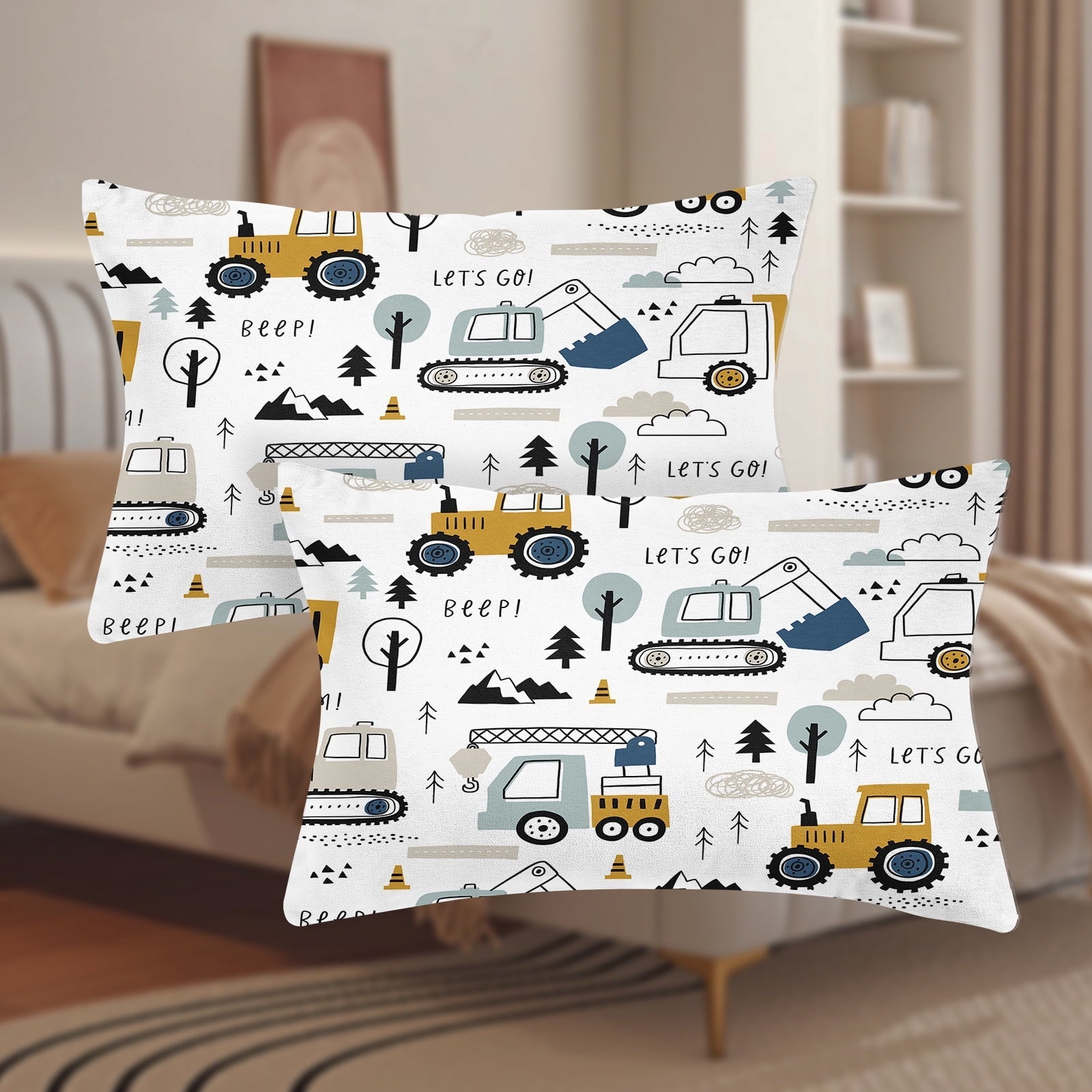 Wrinkle-Resistant Cartoon Excavator Sheet Set for Kids Boys Truck Construction Bedding Set Engineering Vehicle Bed Sheet Sets with 1 Fi... - Breathable Egyptian Cotton Flat & Fitted Sheets Detail