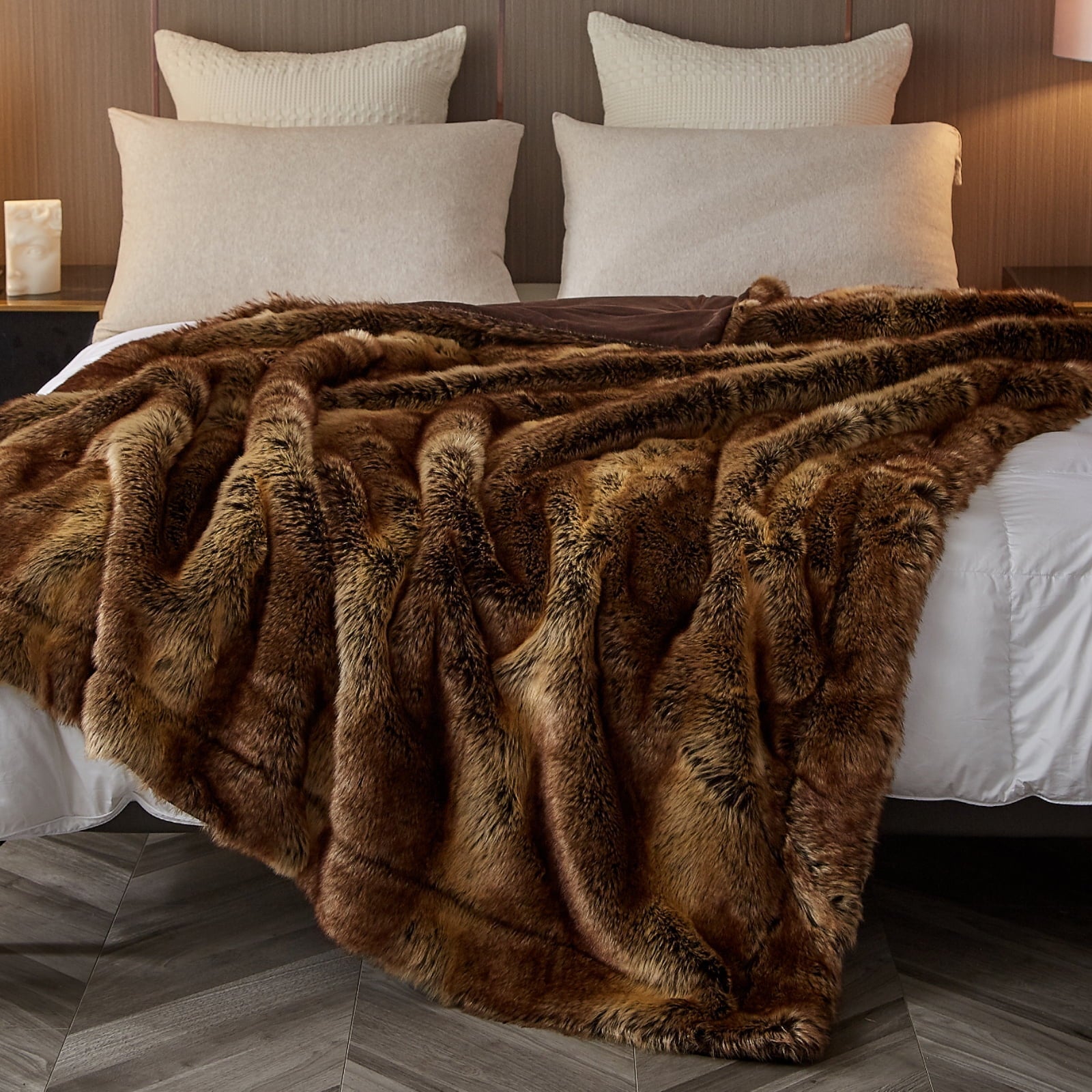 Lightweight Warm Luxury Faux Fur Throw Blanket for Bed Super Thick Warm Long Fluff Fuzzy Blankets for Bedroom Living Room, 60" x 80", ... - Luxury Knitted Decorative Throw Blanket with Fringes Detail