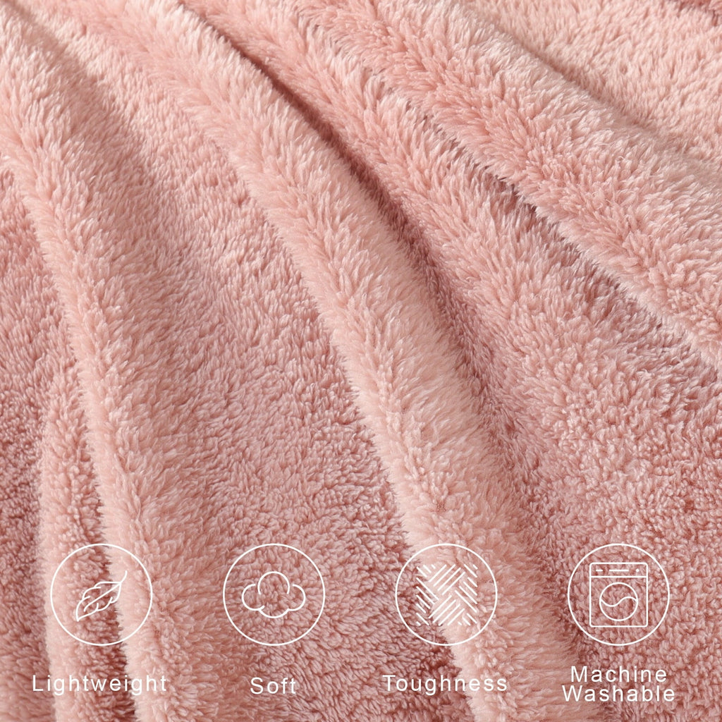 Cozy Fleece Soft Fleece Throw Blanket for Couch, Super Soft Velvet Plush Bed Blanket, 50x60 Inches, Pink - Luxury Knitted Decorative Throw Blanket with Fringes Detail