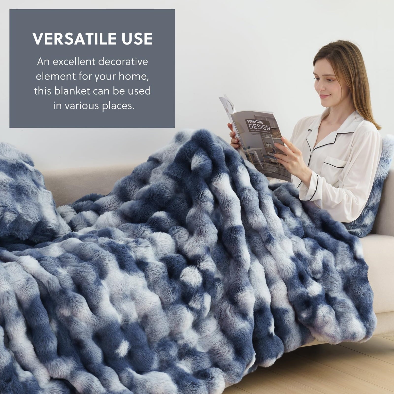 Super Soft Flannel Faux Fur Throw Blanket for Couch Luxury Fluffy Thick Bubble Blanket Warm Cozy Throw for Bedroom Living Room, 50" x 60... - Lightweight Plush Warm Blanket for All Seasons Detail