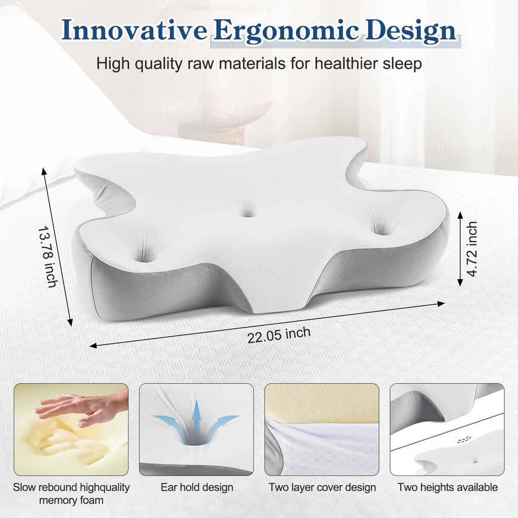 Ergonomic Memory Foam Cervical Pillow for Neck and Shoulder, Ergonomic Side Sleeper Pillow for Neck Support, Contour Memory Foam Pillows fo... - Decorative Throw Pillow Cushion for Sofa & Bed Detail