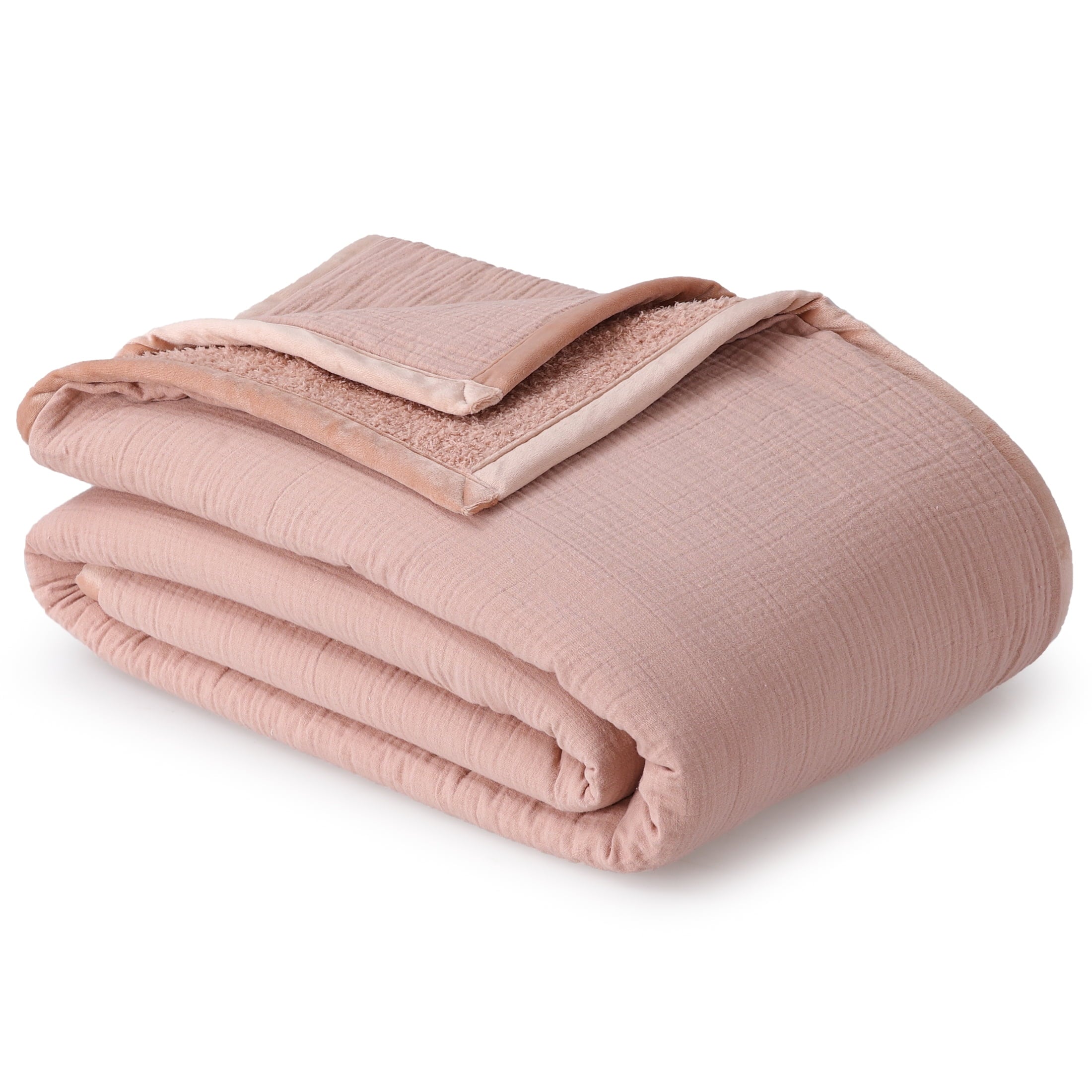Super Soft Flannel Gauze Reverse to Cozy Knit Super Soft Throw Blanket, Oversized, Antique Blush - Luxury Knitted Decorative Throw Blanket with Fringes Detail