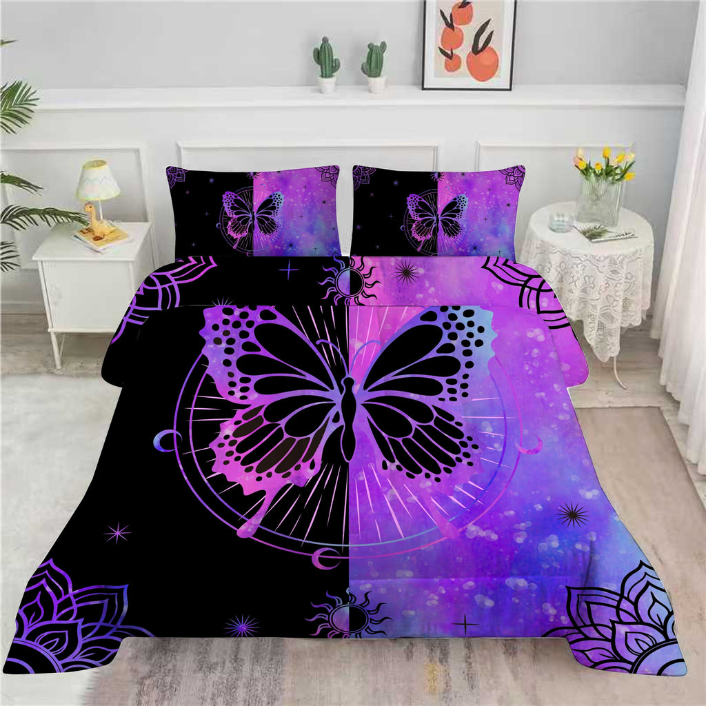 Hypoallergenic Cloud Butterfly Comforter Set Full Size for Girls Kids Teens Black Blue Purple Tie Dye Bedding Set 3 Pieces - All-Season Down Alternative Comforter Insert Detail