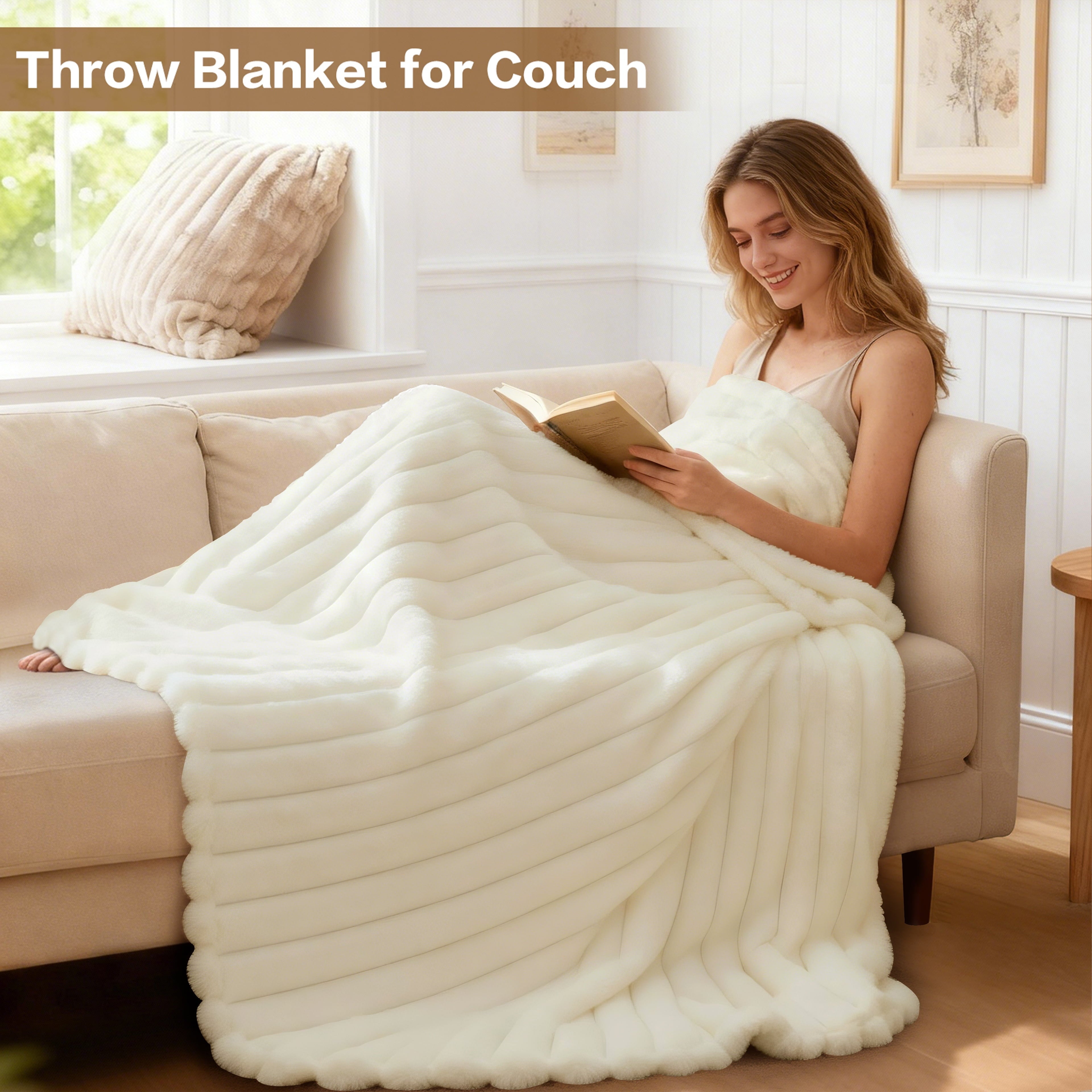Super Soft Flannel White Fleece Throw Blanket for Couch, Super Soft Cozy Blankets and Throws, Decorative Fleece Blankets for Women Men G... - Cozy Fleece Throw Blanket for Couch & Bed Detail