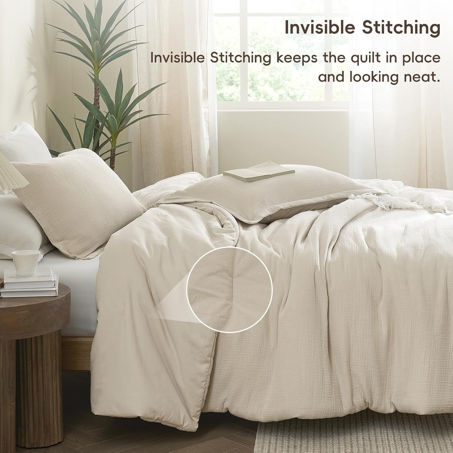 Fluffy Down Alternative Cotton Muslin Comforter Set Queen Size, Ultra Soft Breathable & Lightweight Bedding Set for All Seasons, 1 Comfy Comf... - All-Season Down Alternative Comforter Insert Detail