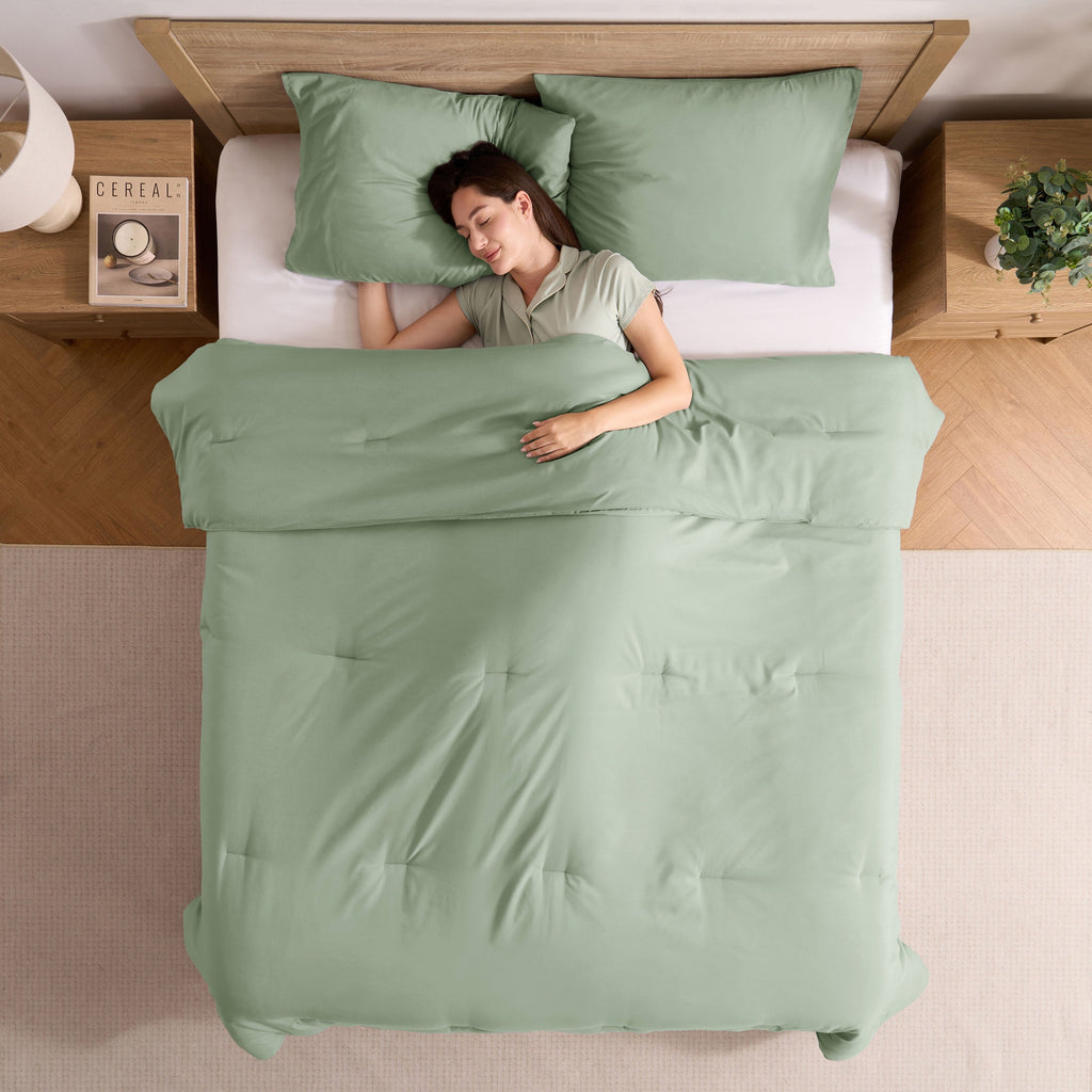 Heavyweight Warmth Comforter Sets, All Season Lightweight Solid Queen Comforter Set, 3-Pc Bedding Sets, Sage Green - Hypoallergenic Ultra-Fluffy Quilt for Winter Detail