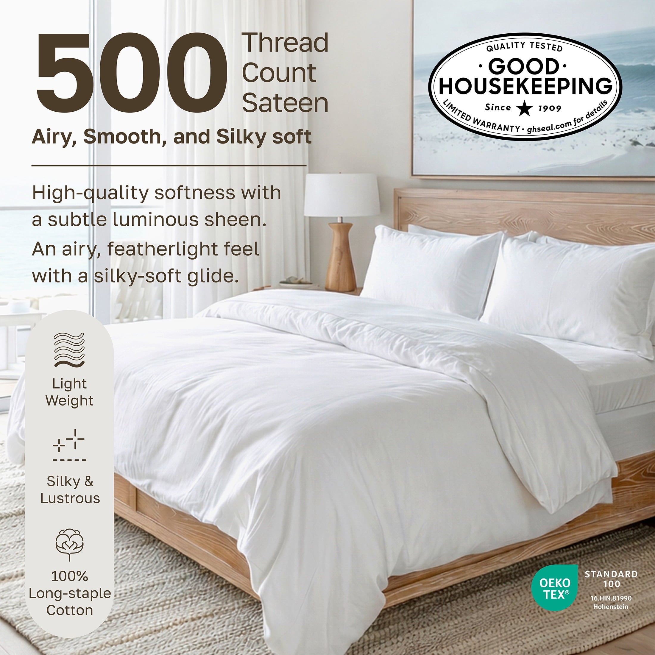 Ultra-Soft 500-Thread-Count 100% Cotton Sheet White Queen-Sheets Set, 4-Piece Extra Long-Staple Combed Cotton Bedding Sheets for... - Luxury Bed Sheet Set with Deep Pockets Detail