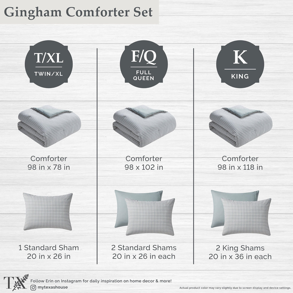 Fluffy Down Alternative Full/Queen Comforter Set, All-Season, 3-Piece, Green Gingham Plaid - All-Season Down Alternative Comforter Insert Detail