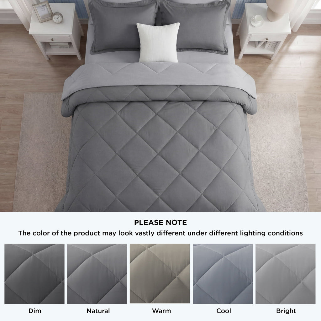 Hypoallergenic Cloud Queen Reversible Comforter Set - 7 Pieces Grey Bedding, Bed in a Bag with Alternative Comforter, Sheets, Pillowcases ... - Hypoallergenic Ultra-Fluffy Quilt for Winter Detail
