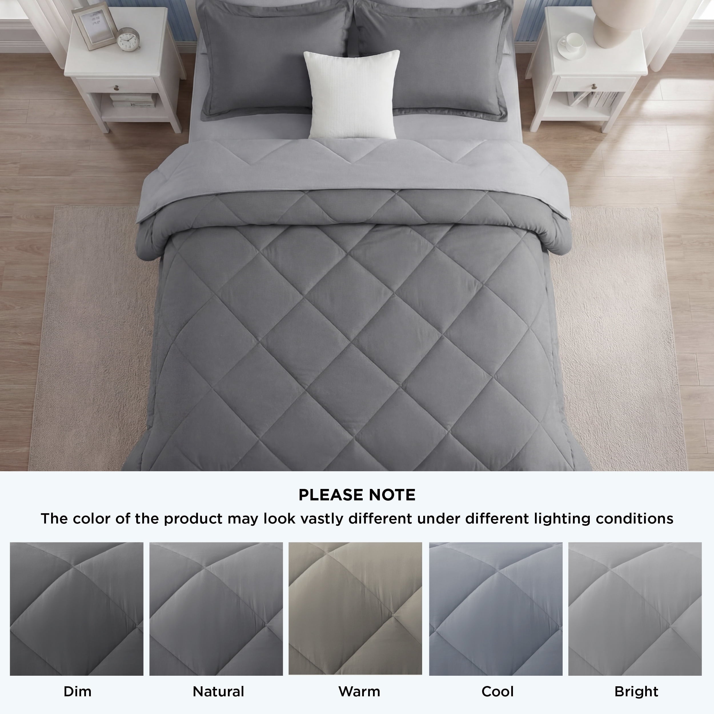 Hypoallergenic Cloud Queen Reversible Comforter Set - 7 Pieces Grey Bedding, Bed in a Bag with Alternative Comforter, Sheets, Pillowcases ... - Hypoallergenic Ultra-Fluffy Quilt for Winter Detail