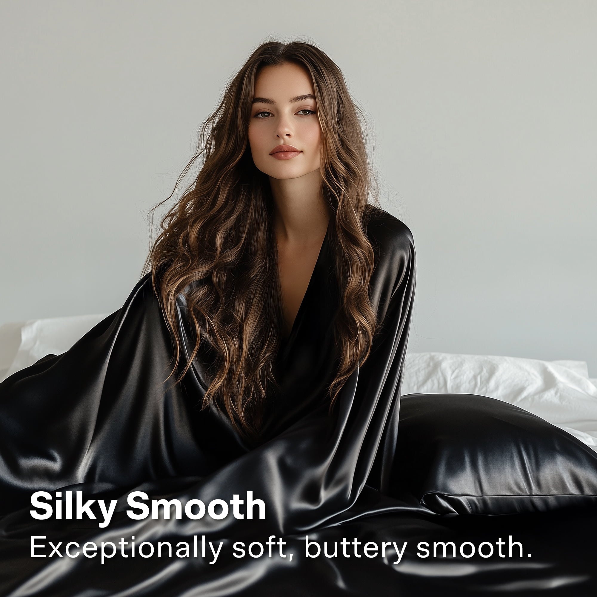 Breathable Luxury Queen Silk Black Bed Sheet Set,4 Pieces 1800 Microfiber 2 Pillowcase 20"x30" - Luxury Bed Sheet Set with Deep Pockets Detail