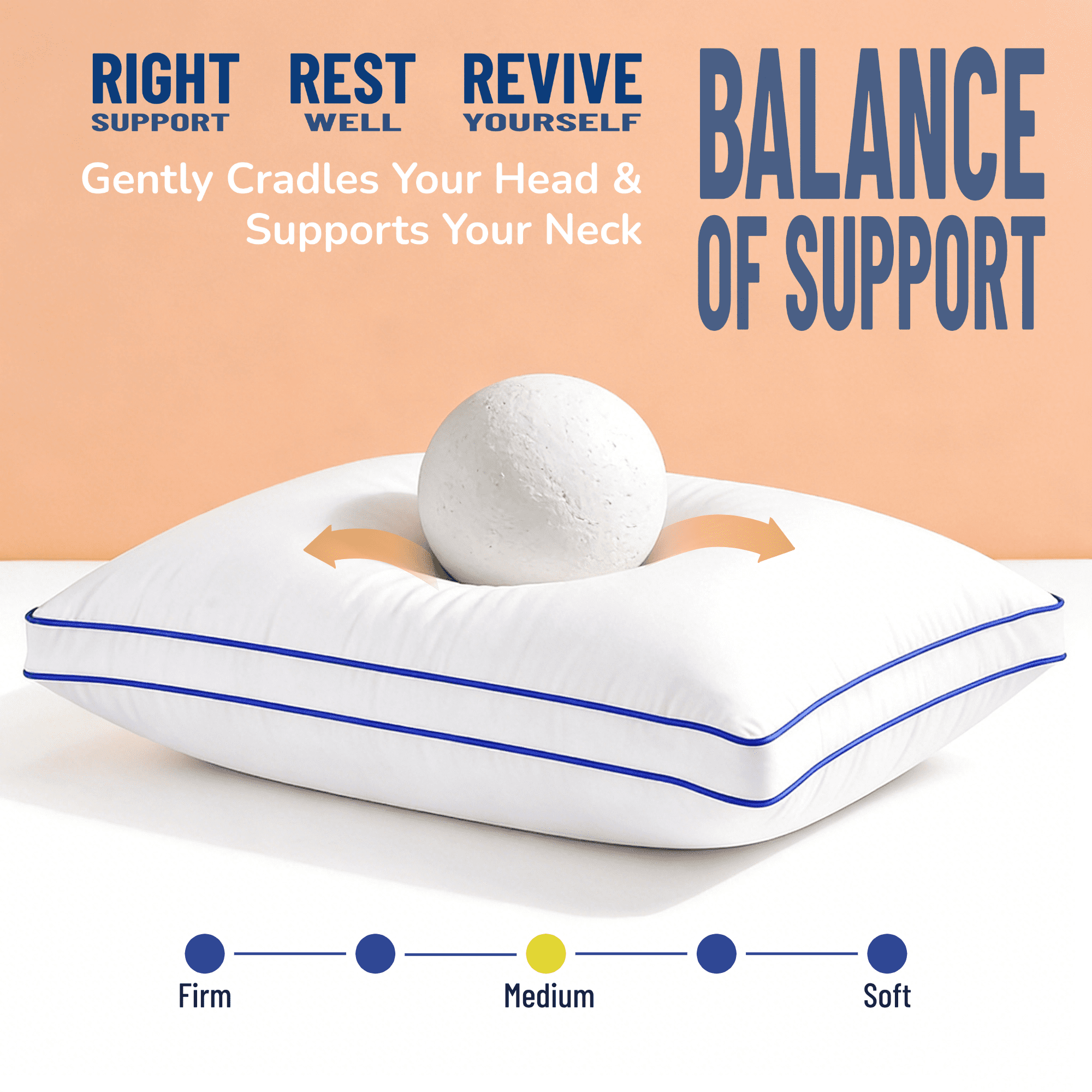 Orthopedic Support Pillows Queen Size Set of 2 Bed Pillows 2 Pack Down Alternative Hotel Pillows for Side Sleepers and Back Sleepers Gus... - Decorative Throw Pillow Cushion for Sofa & Bed Detail