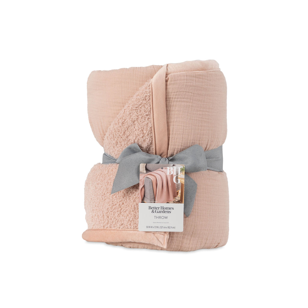 Super Soft Flannel Gauze Reverse to Cozy Knit Super Soft Throw Blanket, Oversized, Antique Blush - Luxury Knitted Decorative Throw Blanket with Fringes Detail