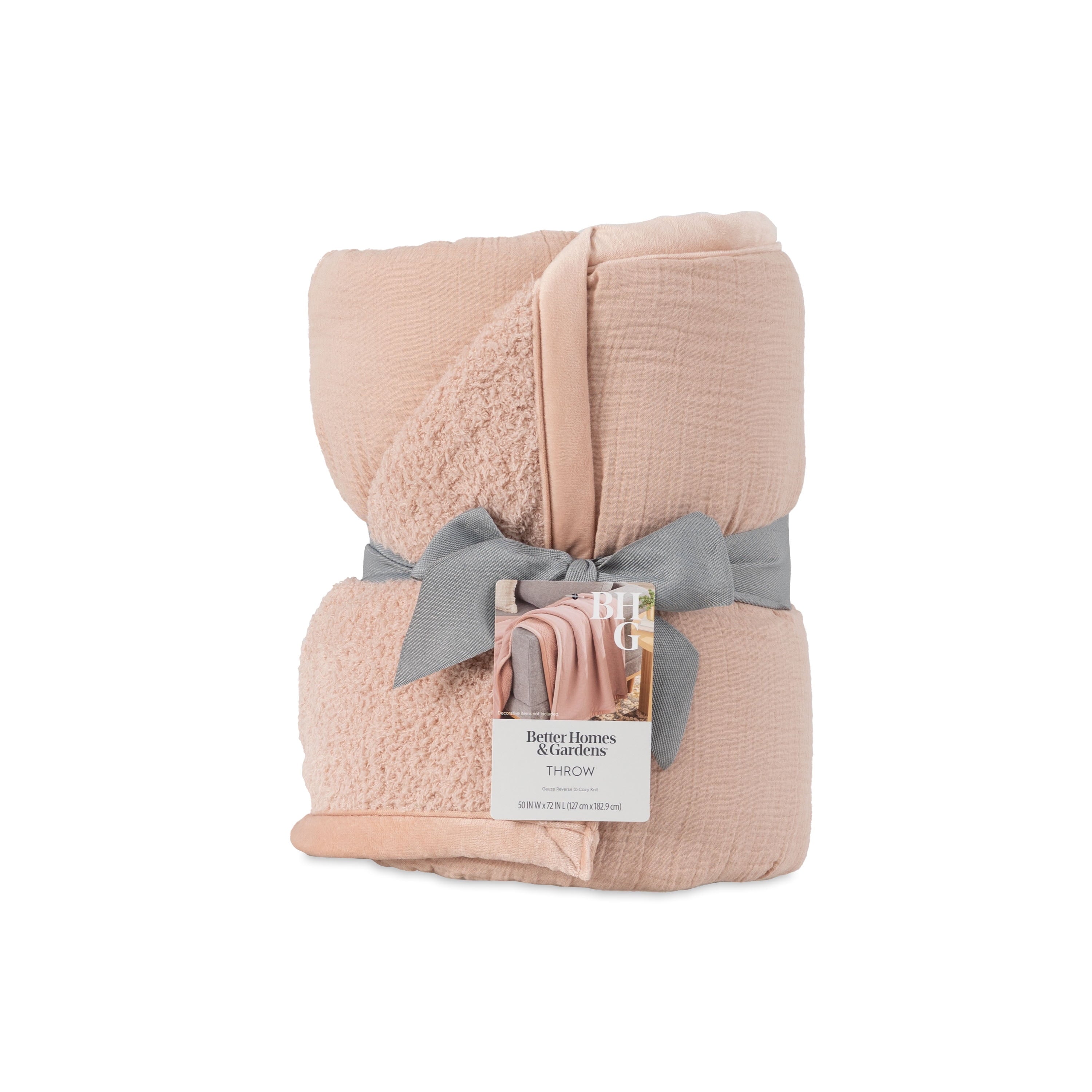 Super Soft Flannel Gauze Reverse to Cozy Knit Super Soft Throw Blanket, Oversized, Antique Blush - Luxury Knitted Decorative Throw Blanket with Fringes Detail