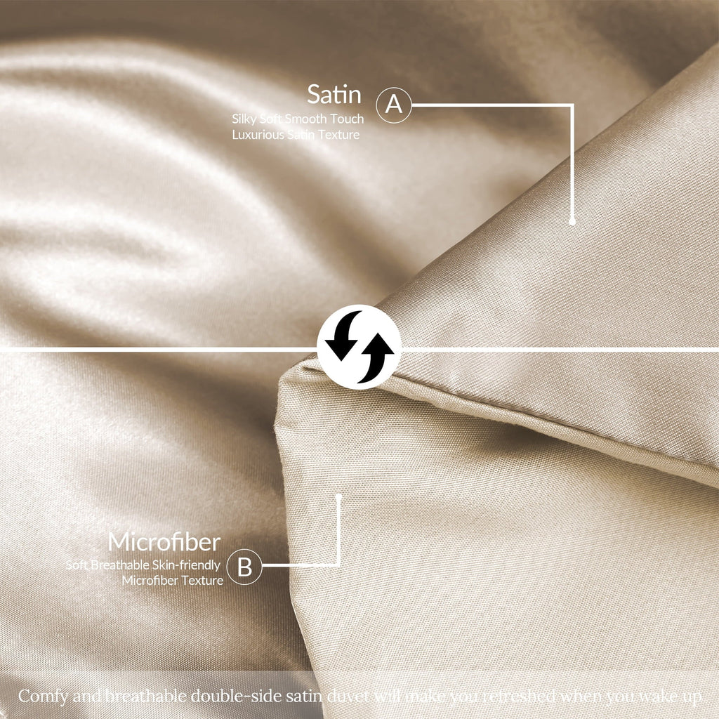 Luxurious Quilted 3-Piece Reversible Silky Soft King Size Comforter Bedding Set, Luxurious Satin Comforters with 2 Satin Pillowcases, L... - Cloud-Like Soft Lightweight Bed Comforter Detail