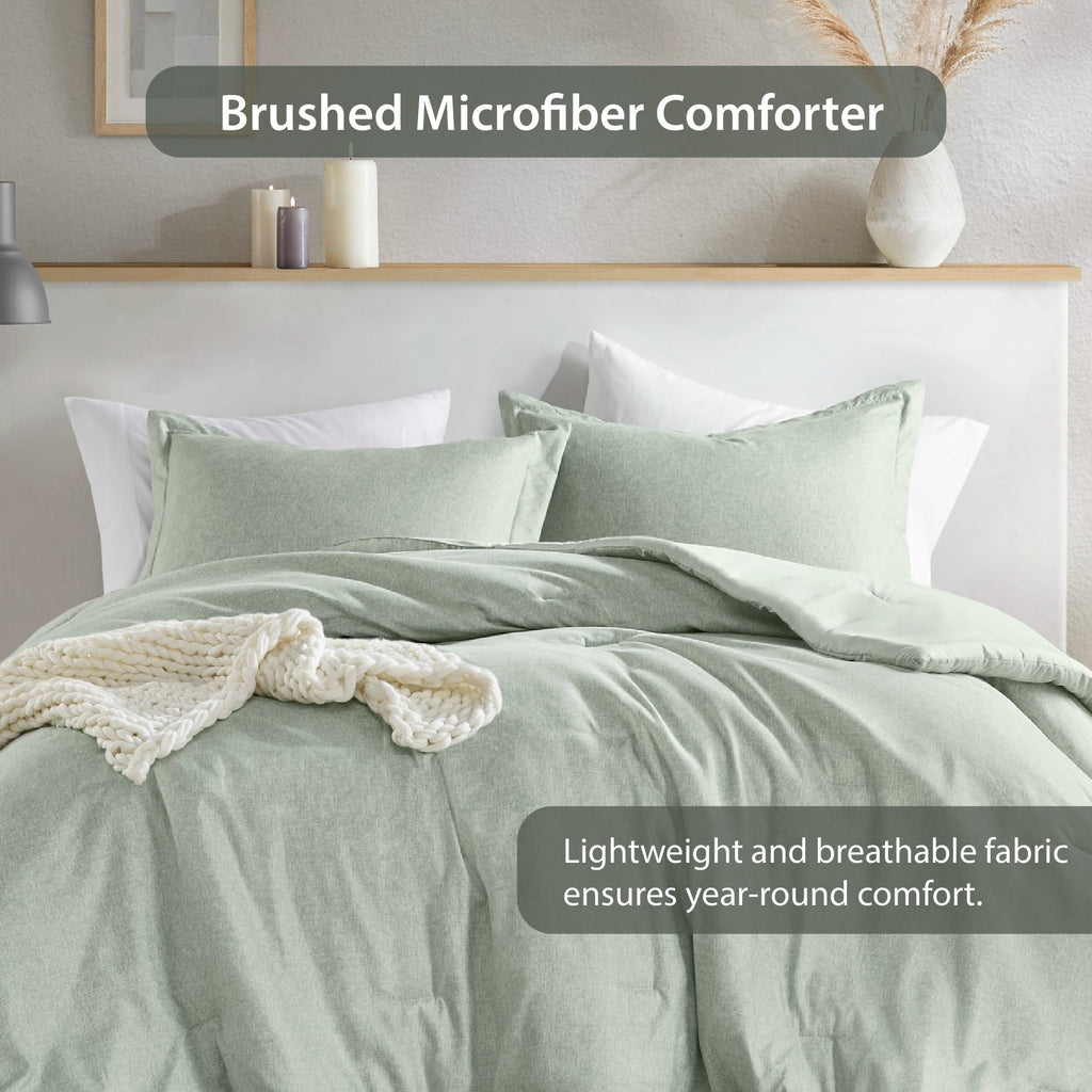 All-Season Full/Queen Comforter Sets, Reversible 3 Piece Extra Soft Bedding Set, Chambray Print Sage Green Comforter Bed Set wit... - Luxurious Quilted Duvet Cover Set Detail