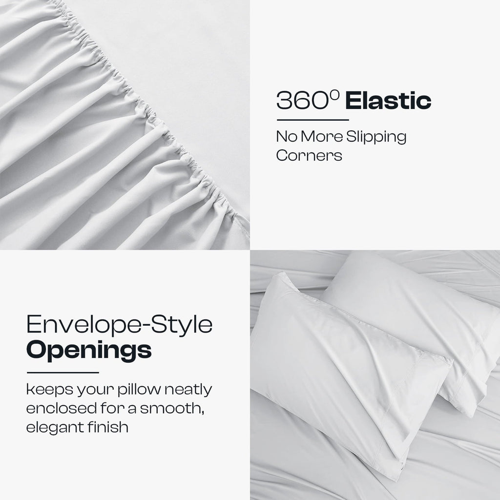 Wrinkle-Resistant IR 3 Piece 1800 Series Deep Pocket Soft Microfiber Solid Bed Sheet Set for Kids, White Twin Size - Breathable Egyptian Cotton Flat & Fitted Sheets Detail